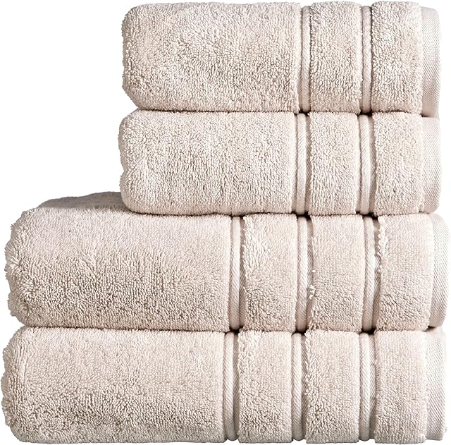 Christy Antalya Large Bath Towels | Set of 4 | 100% Turkish Cotton | 600GSM | Soft Plush Luxury Towel Set | Bath Towel (70 cm x 125 cm) x 2 & Hand Towel (50 cm x 90 cm) x 2 | Quick Dry | Pumice Beige
