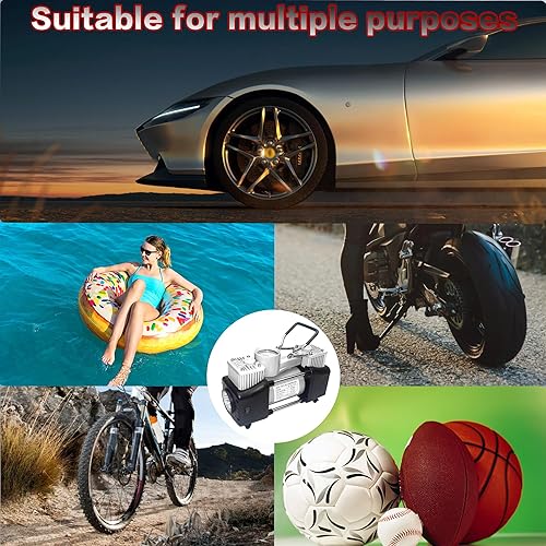 Miniatura 6 de YUNGTEE Inflador de neumáticos plateados, bomba de inflado de accionamiento directo de doble cilindro resistente, bomba de compresor de aire