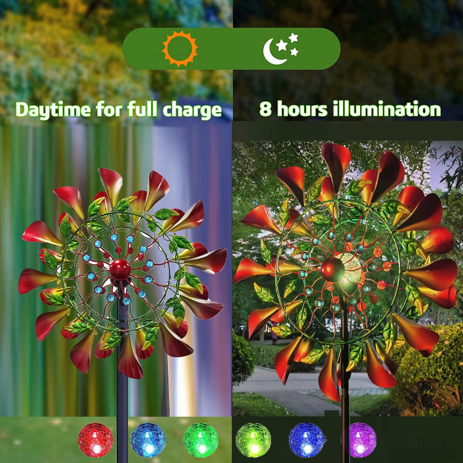 83 Pollici Girelle Da Giardino Whirligig Sculture Di Vento Sfera Di Vetro Ad Energia Solare Con Cinetica Filatori Del Cantiere Eolico