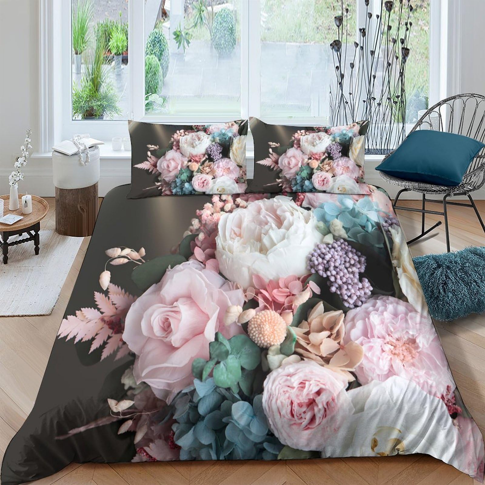 Ctjqhvkz Style-9 3D Printed Vintage Floral Fitted Sheet Microfiber Soft Pink Peony Bed Cover For Bedroom Guest Room Dustproof Easy Care Single（135X200cm）