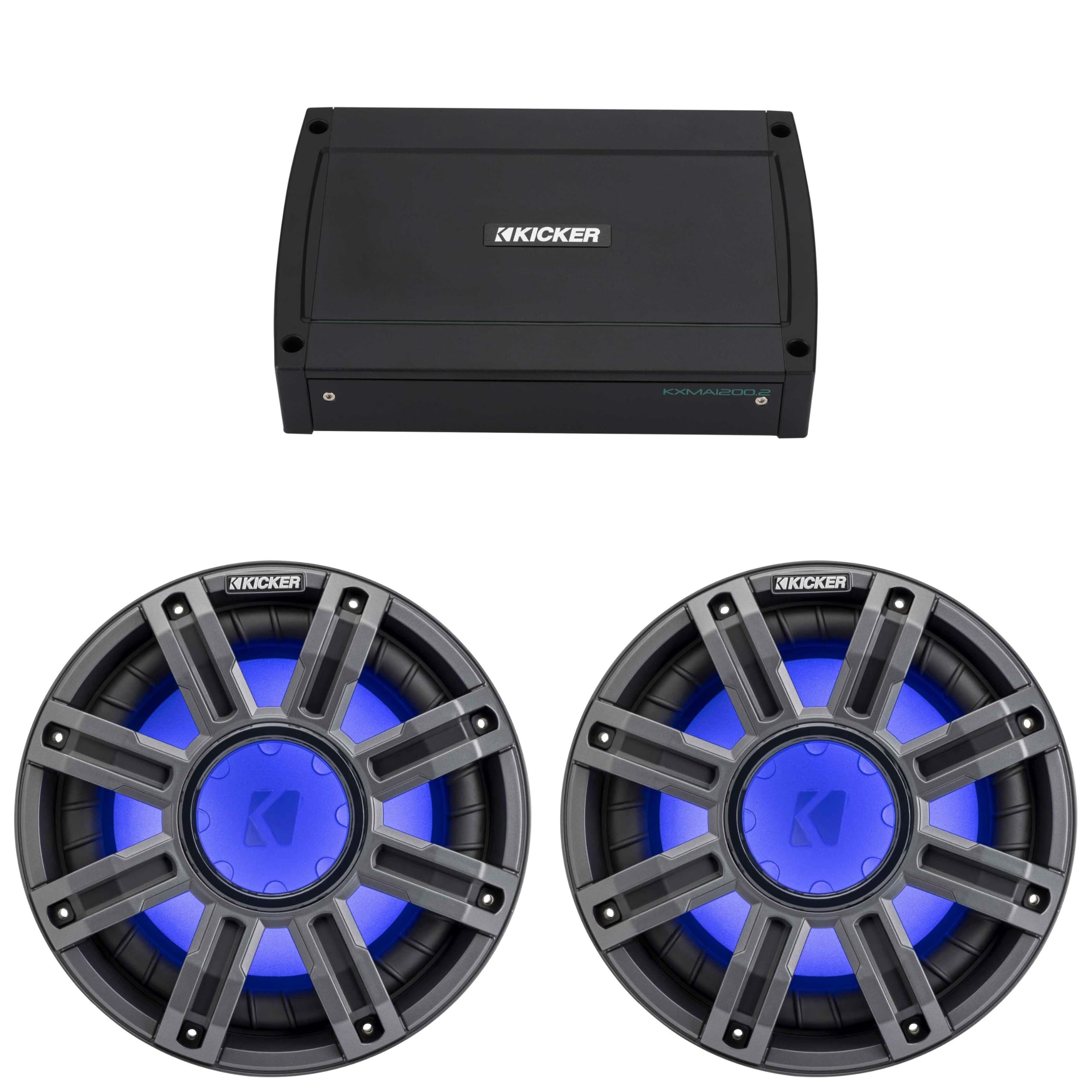 Kicker (2) 51MWE104 - MWE 10-Inch Premium Marine Subwoofer (Enclosure) 4-ohm & 48KXMA12002 Marine Amp Bundle