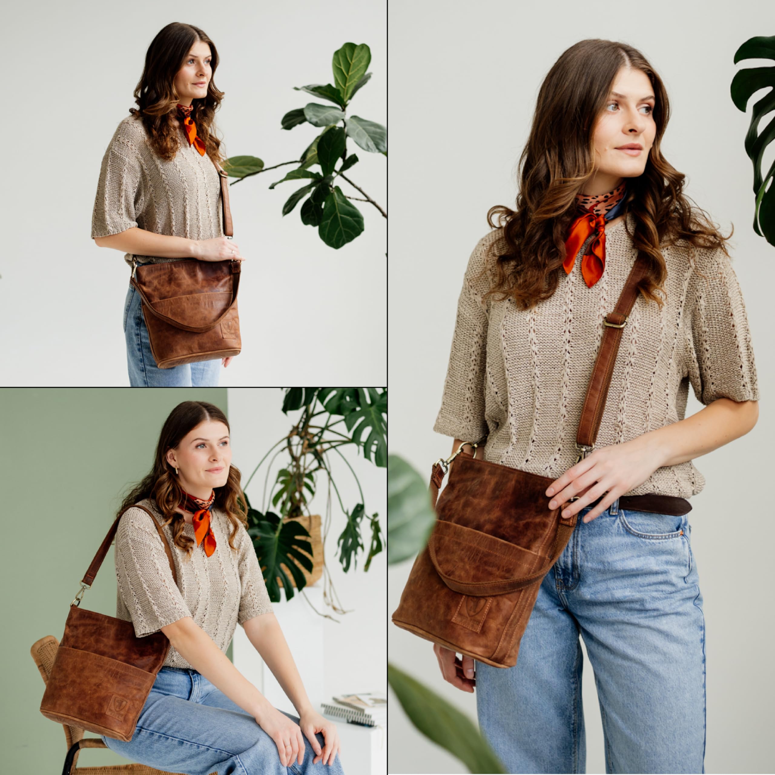 Berliner Bags Vintage Schultertasche Sofia, Umhängetasche mit 2 Riemen aus Leder, Handtasche für Frauen - Braun