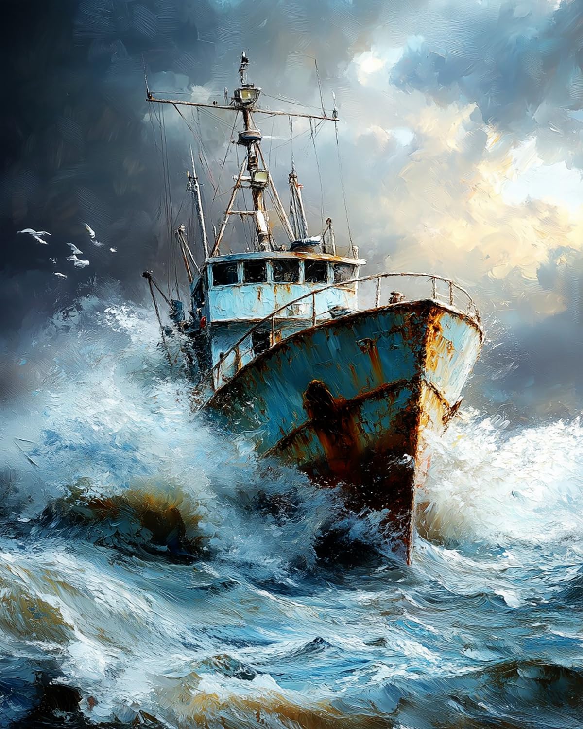 Liubaishi Multicolour Paint By Numbers Kit For Adults, Diy Acrylic Painting On Canvas, Stormy Sea With Lone Boat, 40X50 Cm