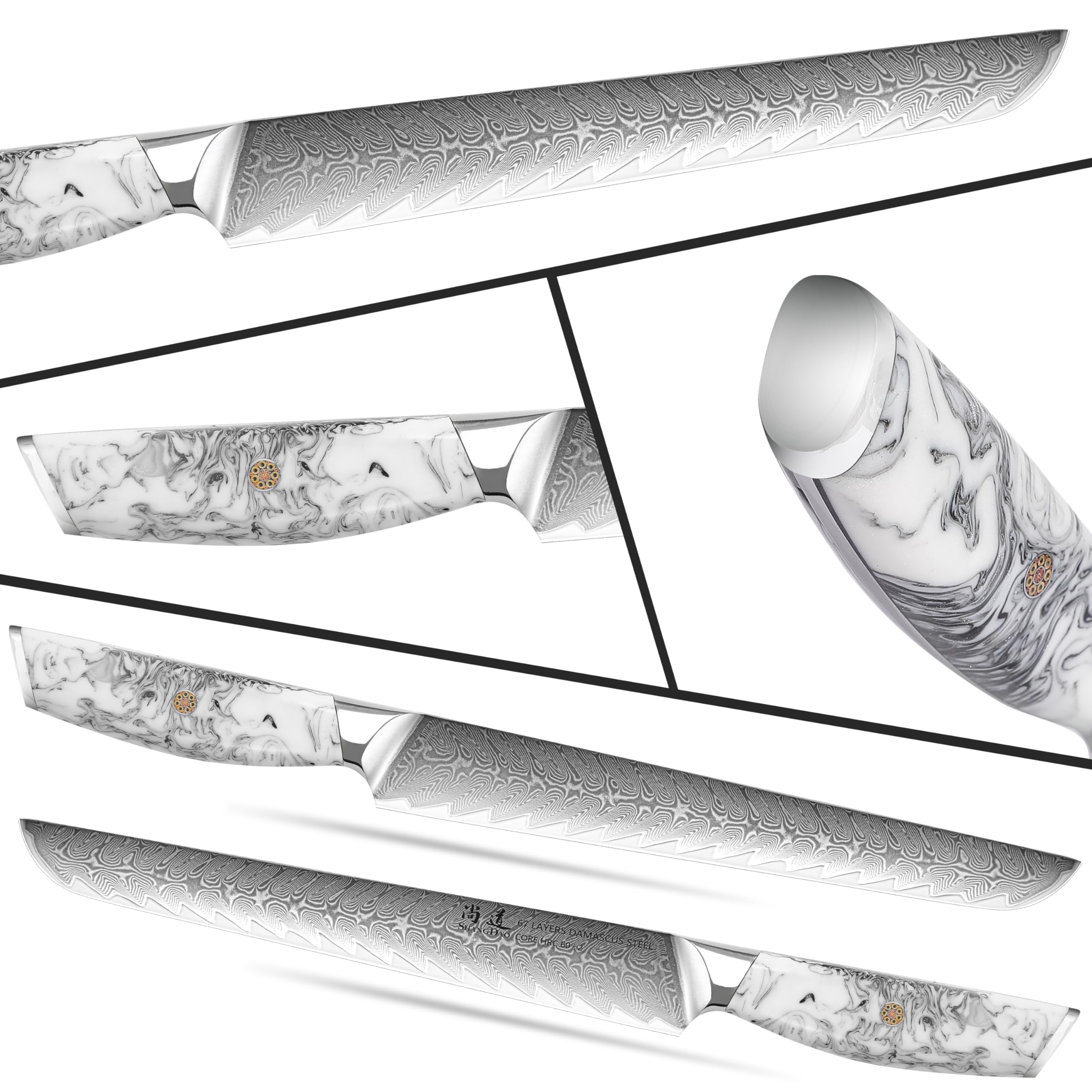 SHANGDAO Coltello da intaglio e per affettare - 10 pollici, acciaio di Damasco forgiato VG10, coltello per petto, coltello per carne e barbecue, codolo completo