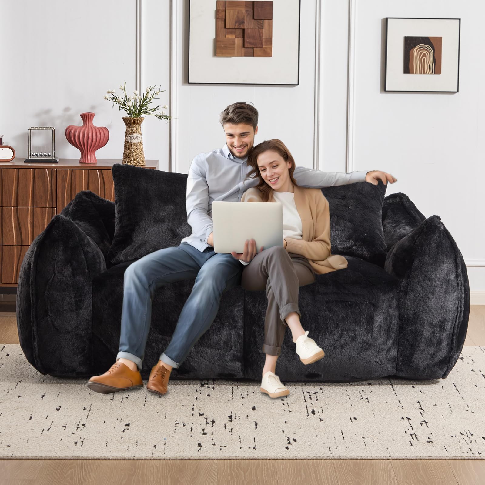 75 Compressed Sofa Couch in a Box One-Piece Memory Foam Cruved Loveseat Sofa with Curved Arms Soft Cozy
