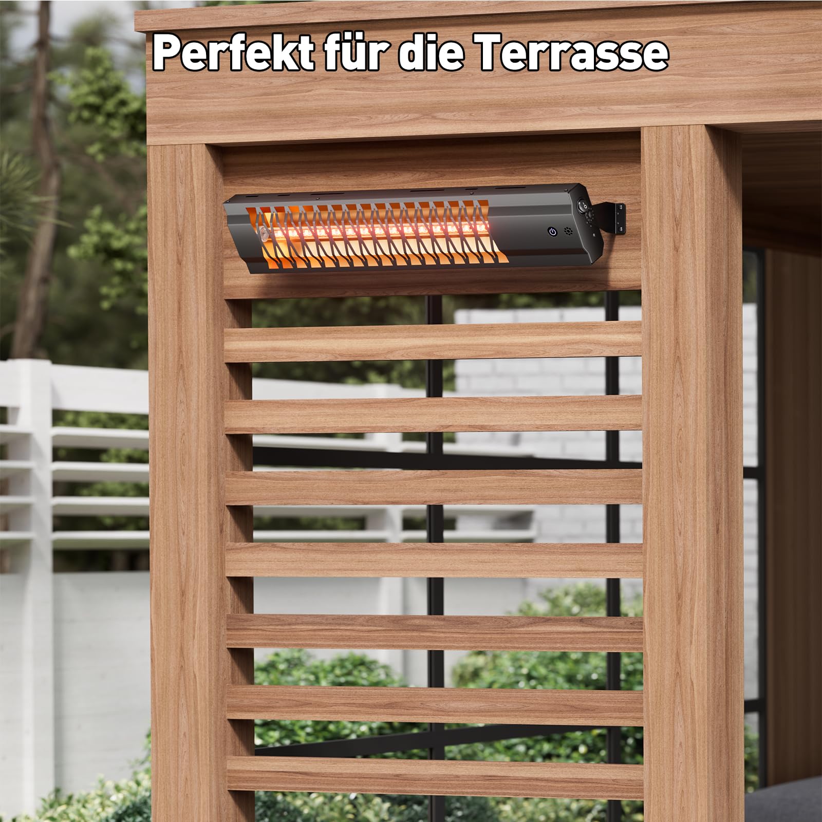 Infrarot Heizstrahler Terrasse 2000W, Elektrischer Wandheizer IP65 Wasserdicht, Heizstrahler Outdoor mit Fernbedienung, Terrassenstrahler für Garten, Pavillon, Balkon