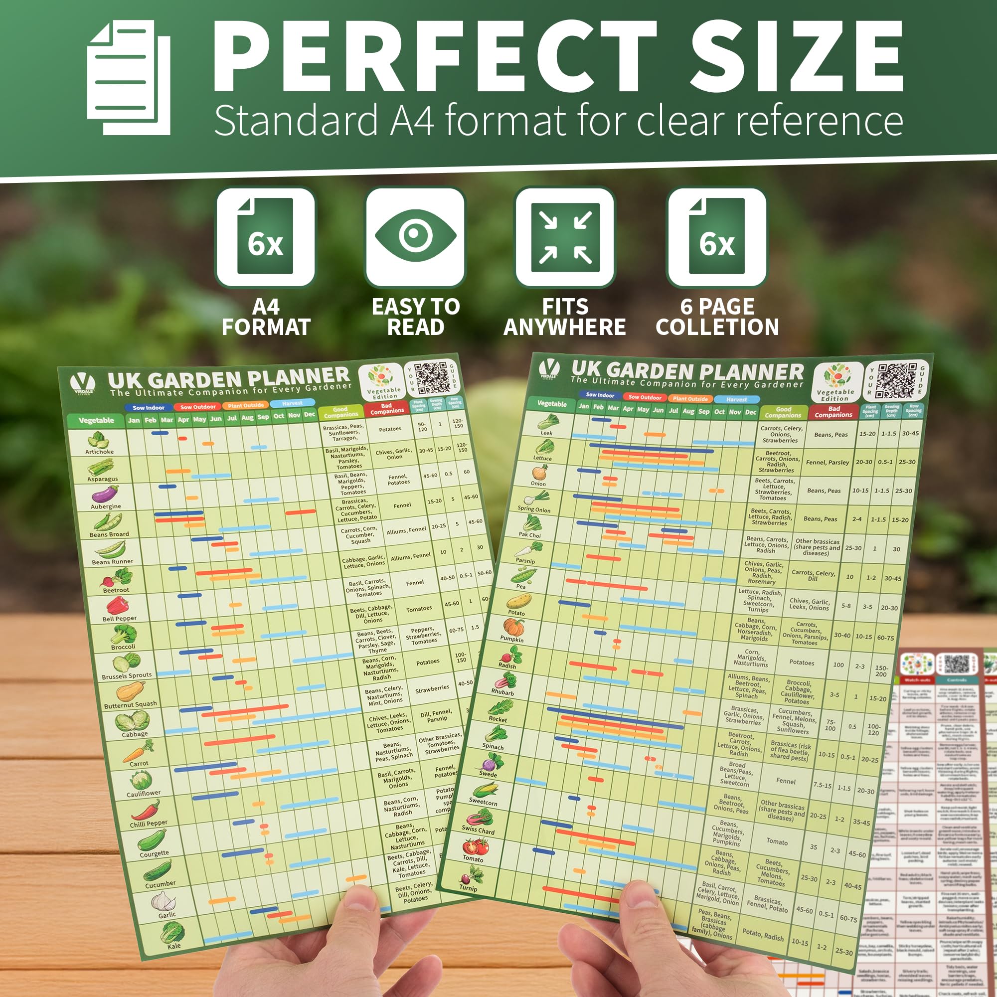 UK Garden Planner Set of 4 Vegetable, Flower & Herb Calendars with Pest Guide A4 Waterproof, Tearproof, UV-Resistant Posters with QR Guides Gift for Gardeners & Allotment Owners (Virdale Living) - Image 2