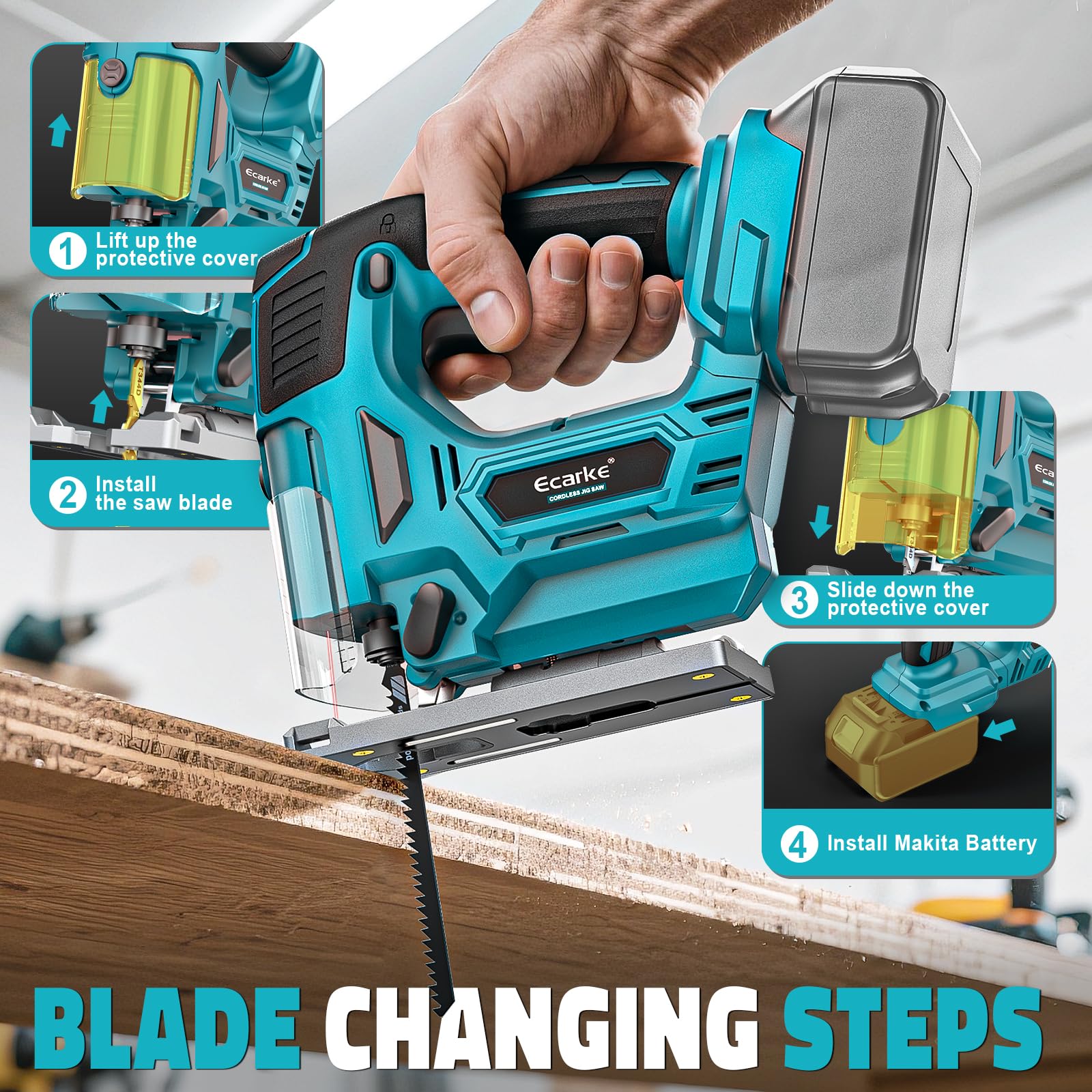 Ecarke Akku-Stichsäge mit Laser kompatibel mit Makita 18V (ohne Akku)