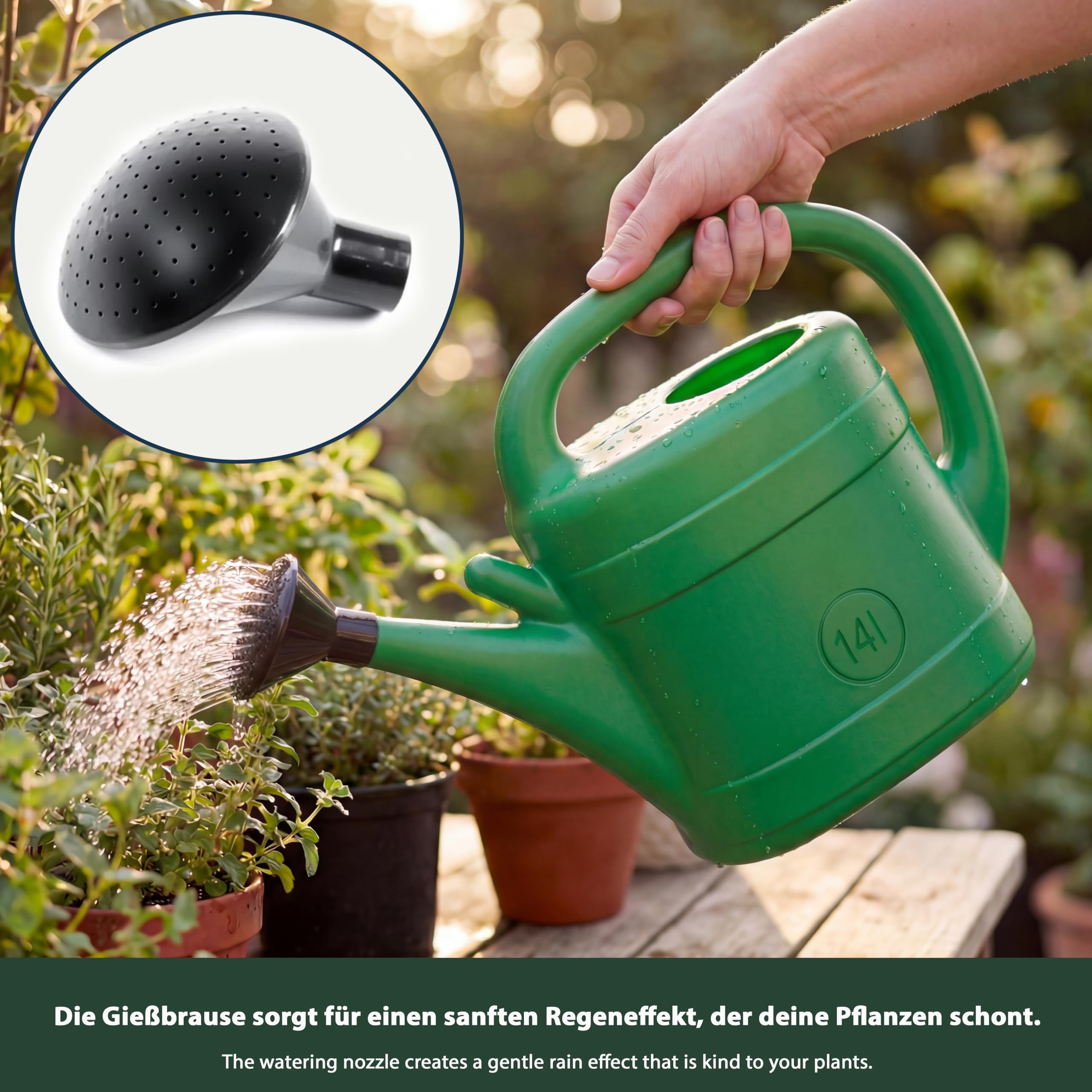 Annaffiatoio da 2 x 14 l con doccetta rimovibile – Robusto annaffiatoio da giardino in plastica – Fioriera con scala litriale per giardino e casa – Ideale per l'irrigazione dei fiori e la cura