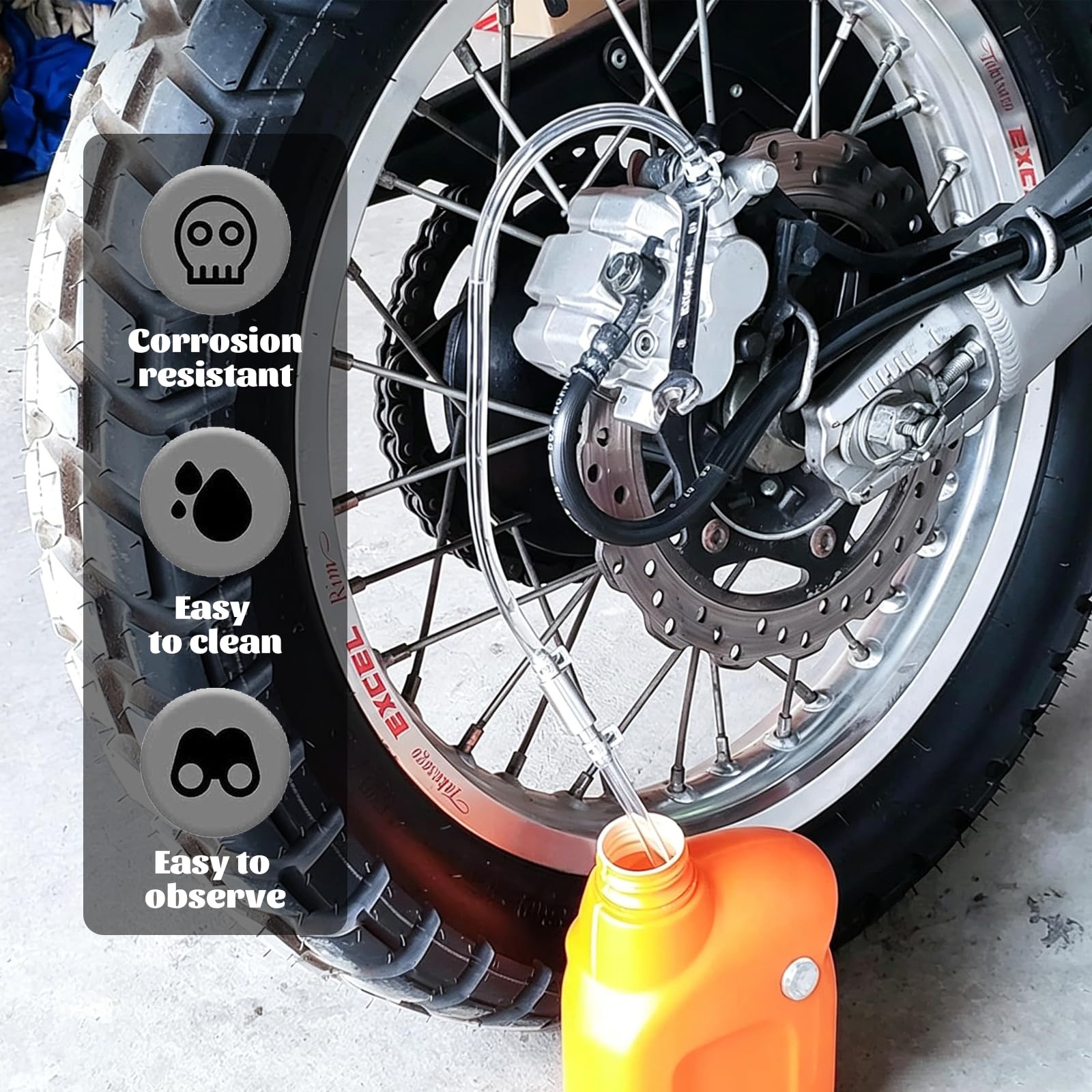 7 Pezzi Kit Spurgo Freni Moto Auto, con Valvola di Non Ritorno, Tubo Spurgo, Strumento Sanguinamento Idraulico, Universale