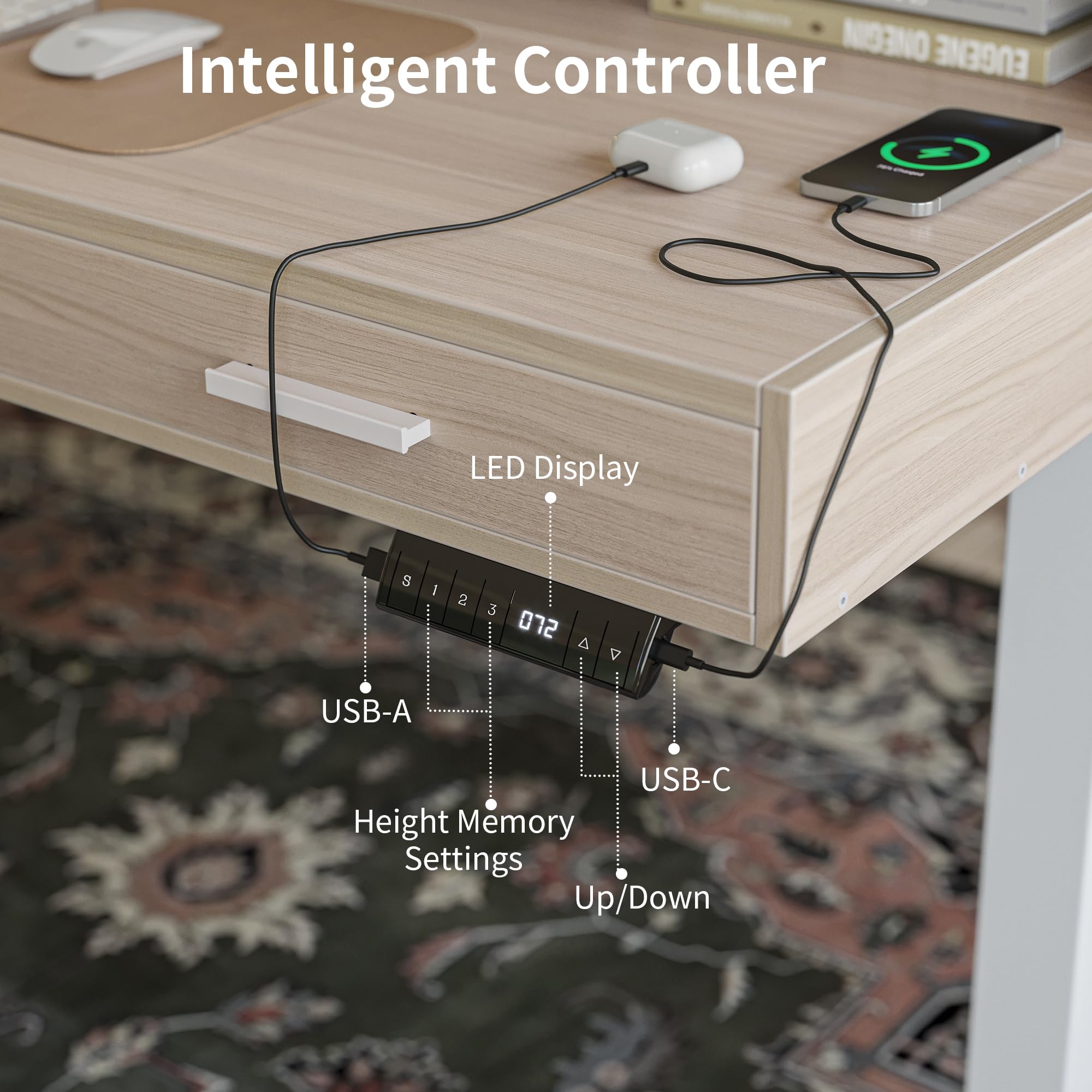 FEZIBO 48x26 Inches Standing Desk with 3 Wooden Drawers and Monitor Shelf Height Adjustable Computer Desk Ergonomic Rising — view 6