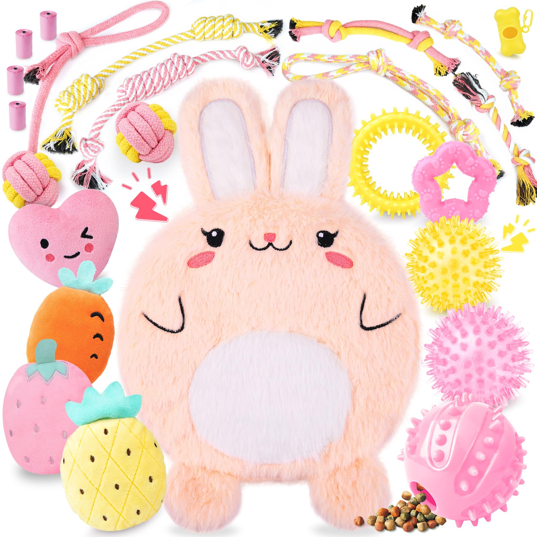 XIUGOAL Pink Puppy Toys for Teething - 23 Pack Puppy Chew Toys for Boredom, Interactive Dog Toys for Puppies, Small Dog Toys with Squeaky Dog Chew Toys, Treat Ball and Ropes