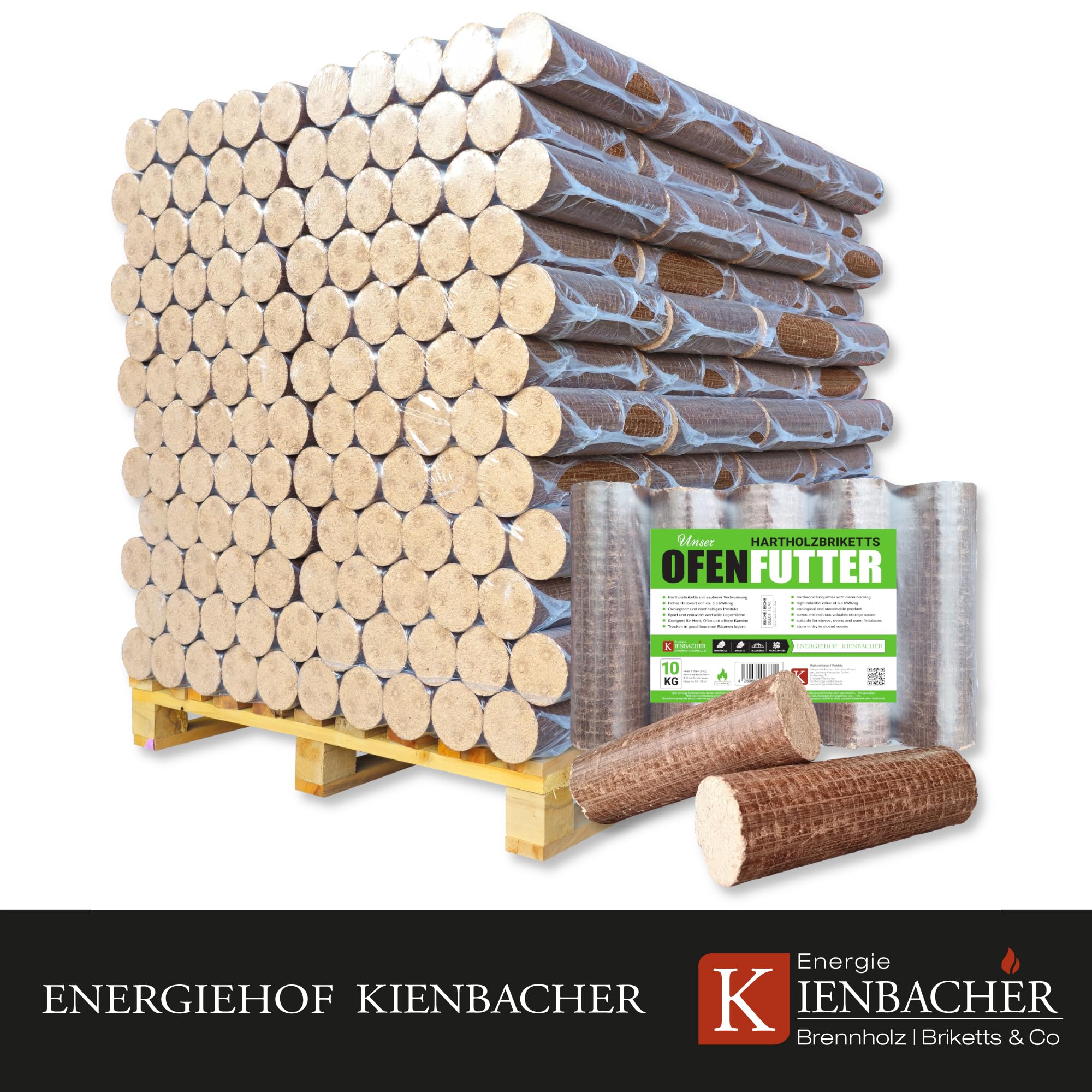 400kg Palette 40x10kg Nestro Hartholzbriketts Buche und/oder Eiche Brenn Kamin Ofen Heiz Holz Gluthalter Brennholz Premium Öko Holzbriketts | Energie Kienbacher