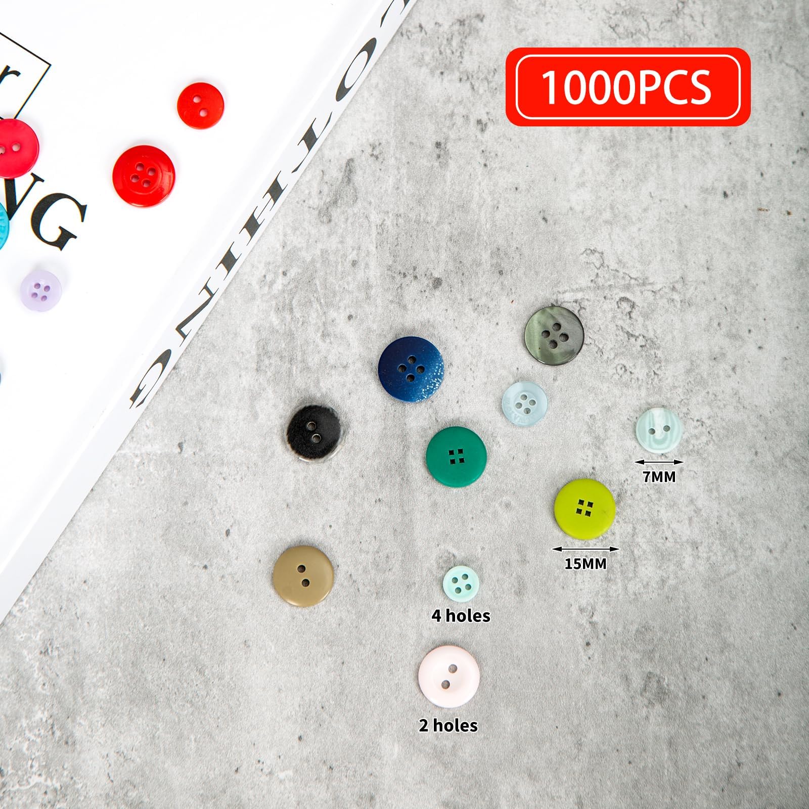 XIKAYA 1000 Bottoni Colorati, Resina Bottoni Colore e Dimensioni Misti in diverse misure e colori, per Artigianato Decorazione, Cucito, Vestiti, DIY Pittura(7mm-15mm)