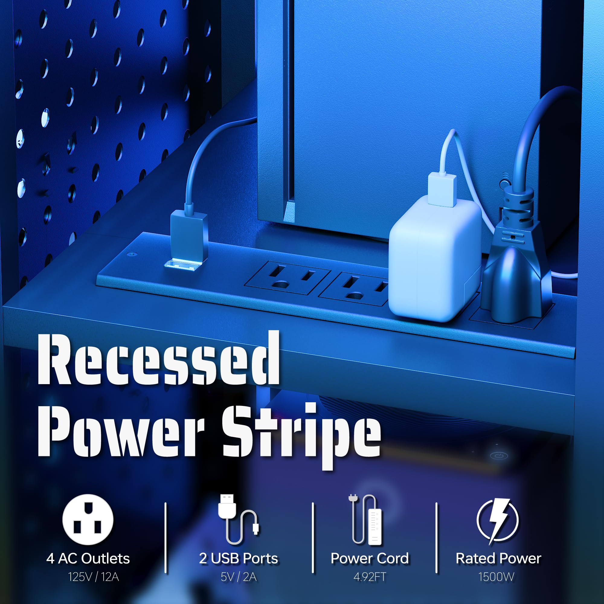 Pamray Piccola scrivania da gioco con luci a LED, prese di corrente e pannello forato per riporre oggetti, piccoli spazi, tavolo compatto per computer PC, rosa