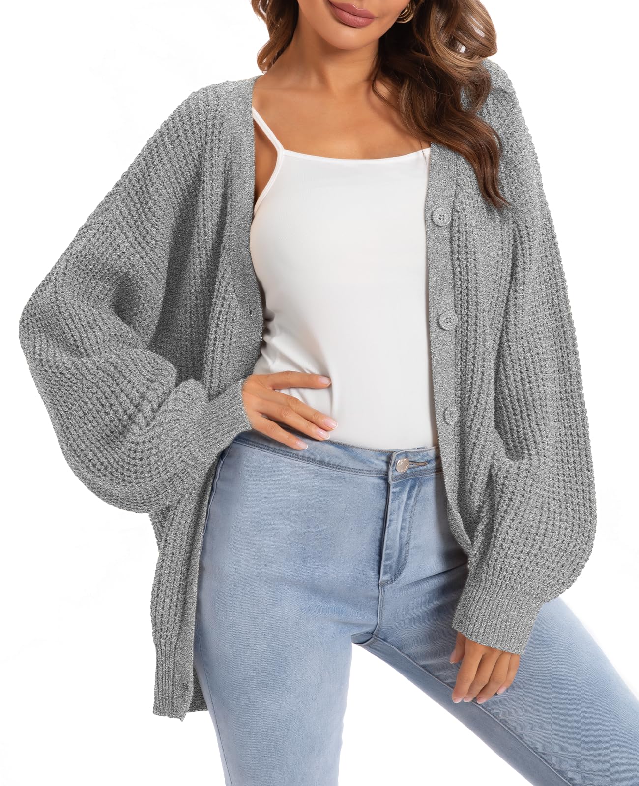 QUALFORT Cardigan Sweaters for Women 100% Cotton Button-Down Oversized Knit Outerwear Fall Tops for Women 2026