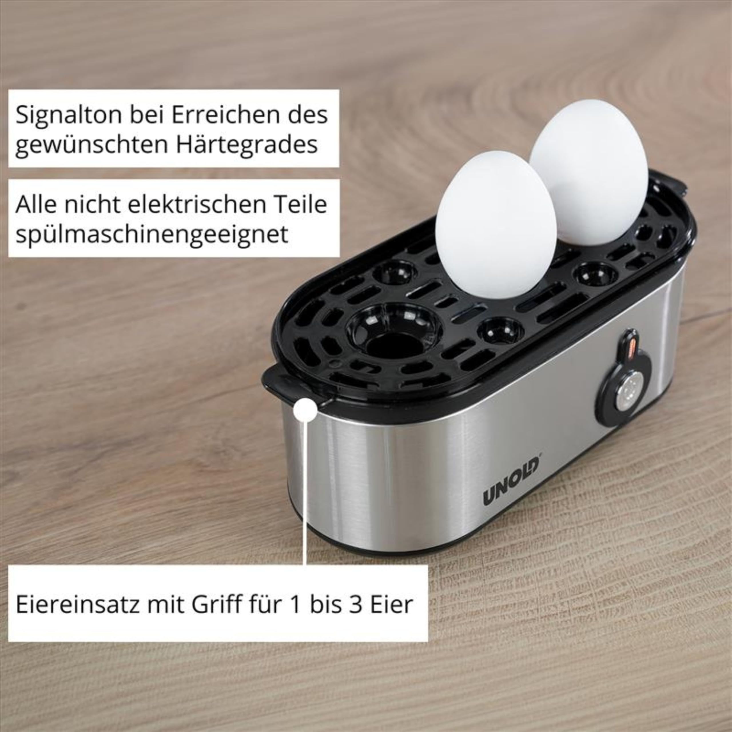 Unold 38610 Pentolino per uova mini, edelstahg fotografiche, 1 – 3 Uova, 210 W