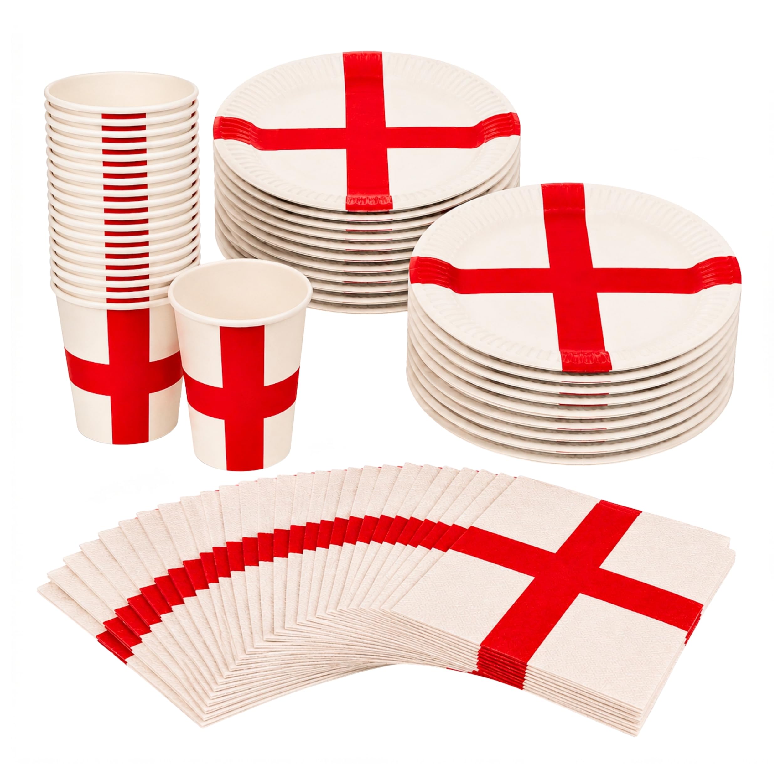 65Pcs Set England Party Tableware Set for FIFA 2026 World Cup Football Parties โ 20 Paper Cups 9oz, 20 Paper Plates 23cm and 25 St George Paper Napkins 33cm for Pub Events and Street Celebrations โ image 1