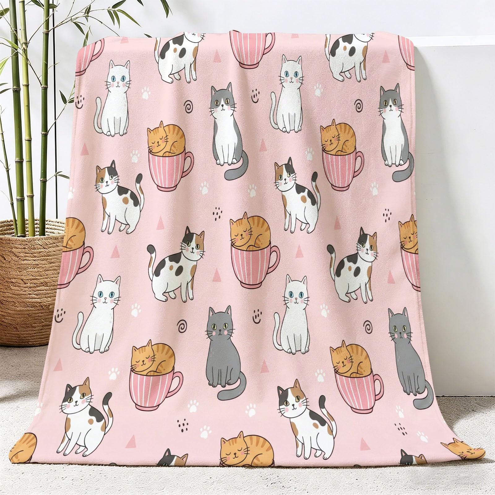 Coperta rosa, 150 x 200 cm, in pile di flanella, motivo cartone animato giapponese, simpatica, per divano, letto, viaggi, simpatica, soffice, lavabile, decorazione per la casa, per ragazzi, ragazze