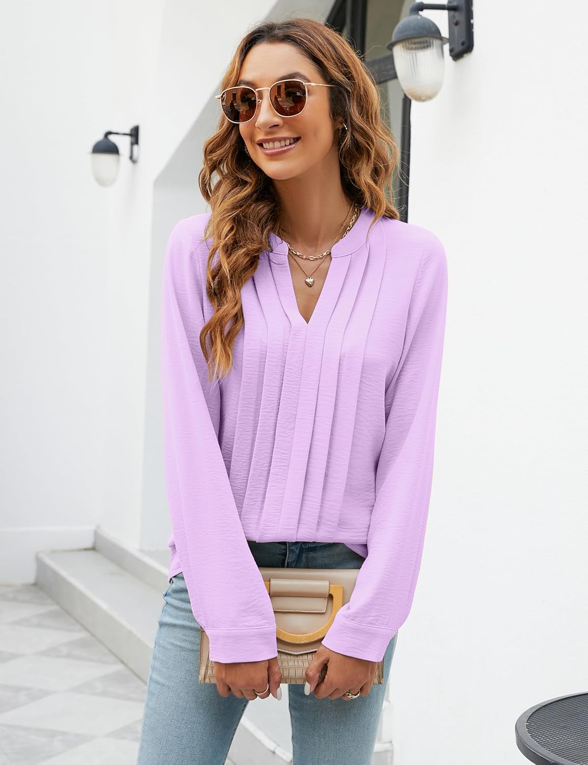 Blooming Jelly Women's Dressy Casual Blouses Business Work Tops Long Sleeve V Neck Pleated Shirts 2026 Fall Outfits - Image 7