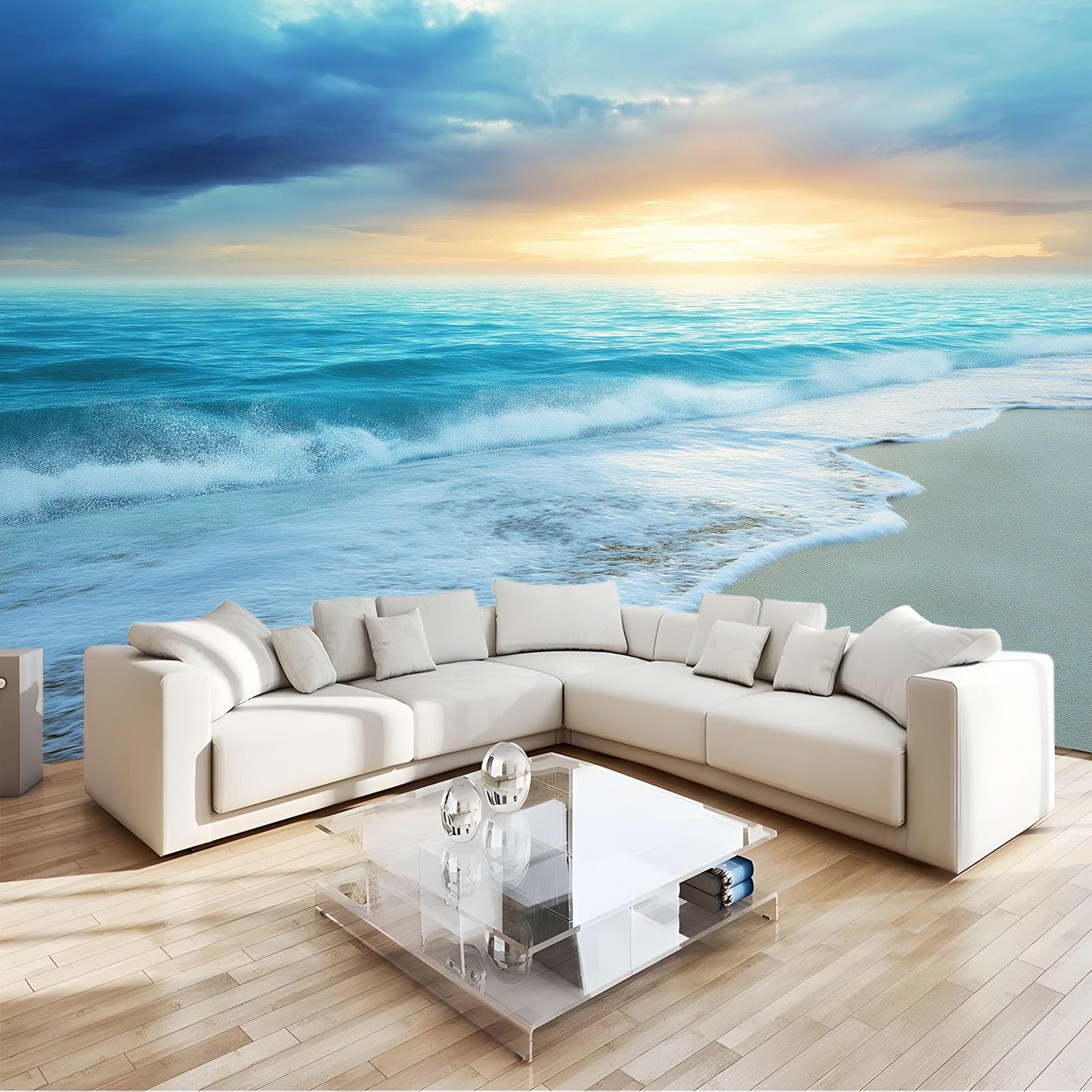 Generisch Tapeta panoramiczna 3D 350 x 256 cm (szer. x wys.), do salonu, sypialni, jasnoniebieska, odporna na promieniowanie UV, tapeta z włókniny, surrealistyczna, ciepła tapeta z wzorem