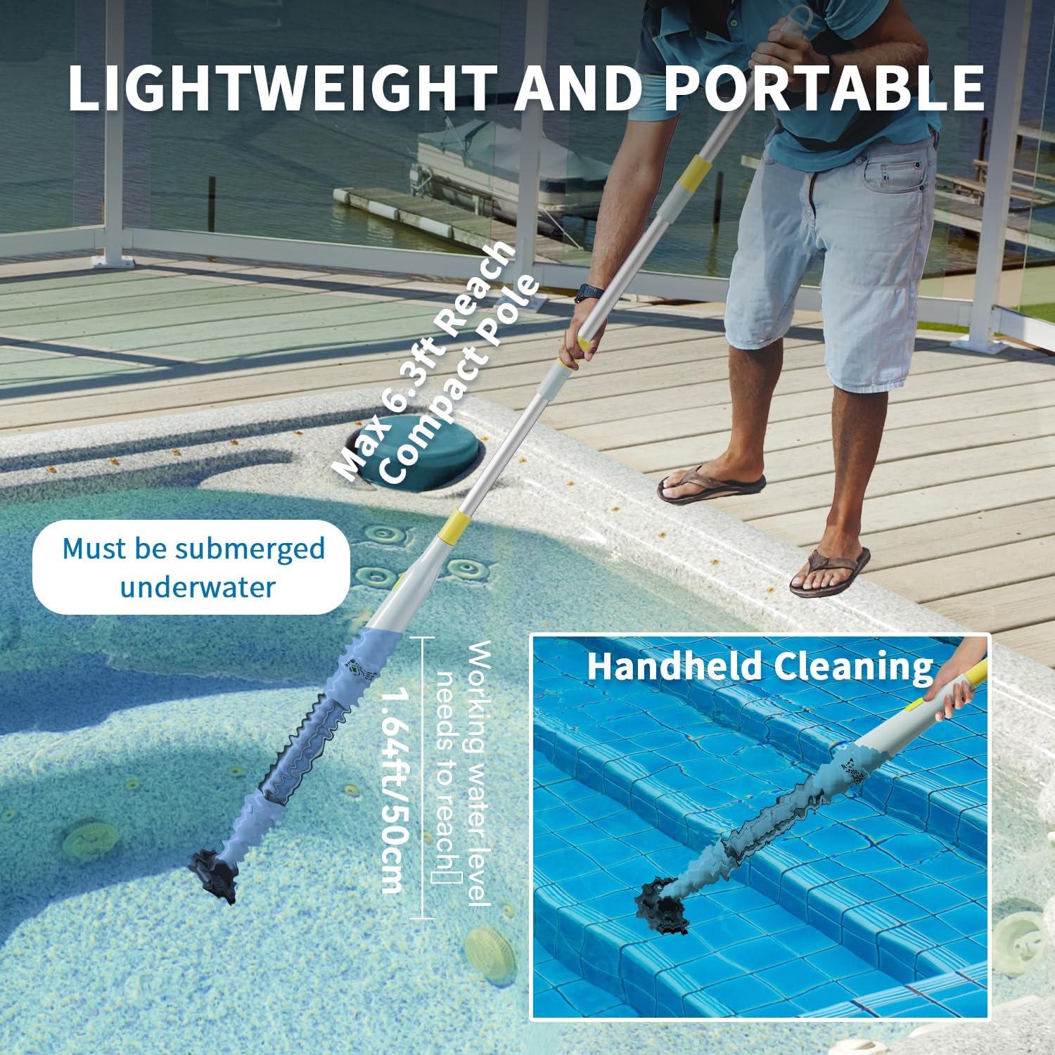 Lydsto S1 Lite Aspirateur Piscine sans Fil, Autonomie 90 Min, 3 Tubes en Aluminium Inclus, Léger et Portable pour Piscines Souterraines et Hors Sol, Spas et Jacuzzis