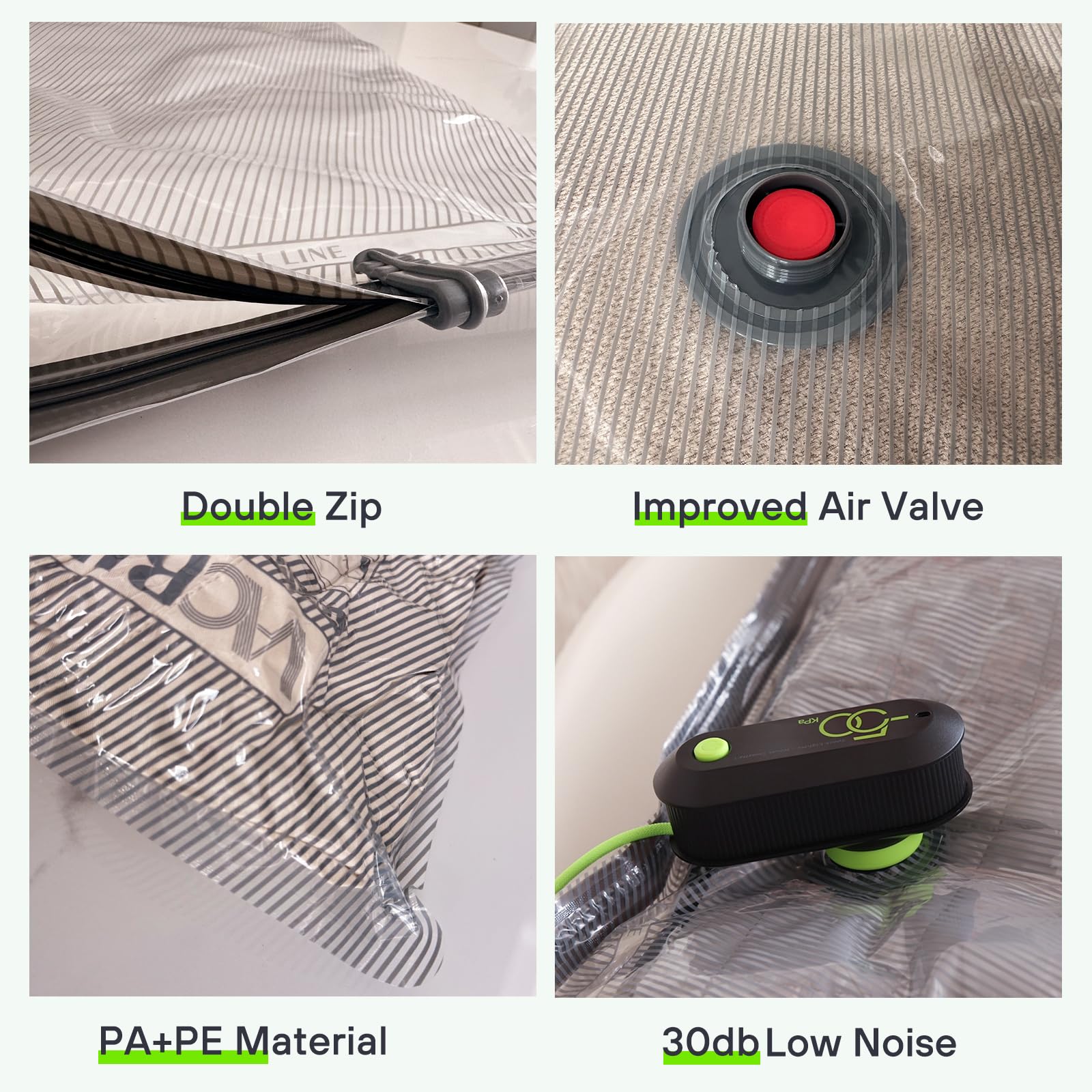 Vacbird Sacchetti Sottovuoto Vestiti Viaggio con Pompa USB, Set di 12 Buste Sottovuoto Vestiti Riutilizzabili, Durata Sacchetti Sottovuoto da Viaggio - Essenziali per Viaggio Salvaspazio