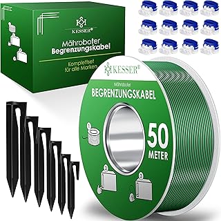 KESSER® Boundary Cable 50 m + 200 Ground Spikes + 12 Cable Connectors for Robotic Lawnmower Lawn Mower Lawn Robot Accessory Set Boundary Wire Universal Compatible with Gardena/Bosch/Worx/Honda/Robomow