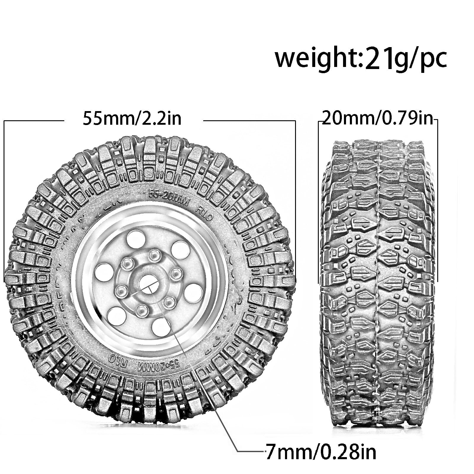 RC Pneus Jante Compatible avec TRX4M pour SCX24 AX24 pour FCX24 1/18 1/24 RC Crawler Car Parts Accessories Ensemble De Pneus De Roue À Billes en Métal 55 Mm 1,0"