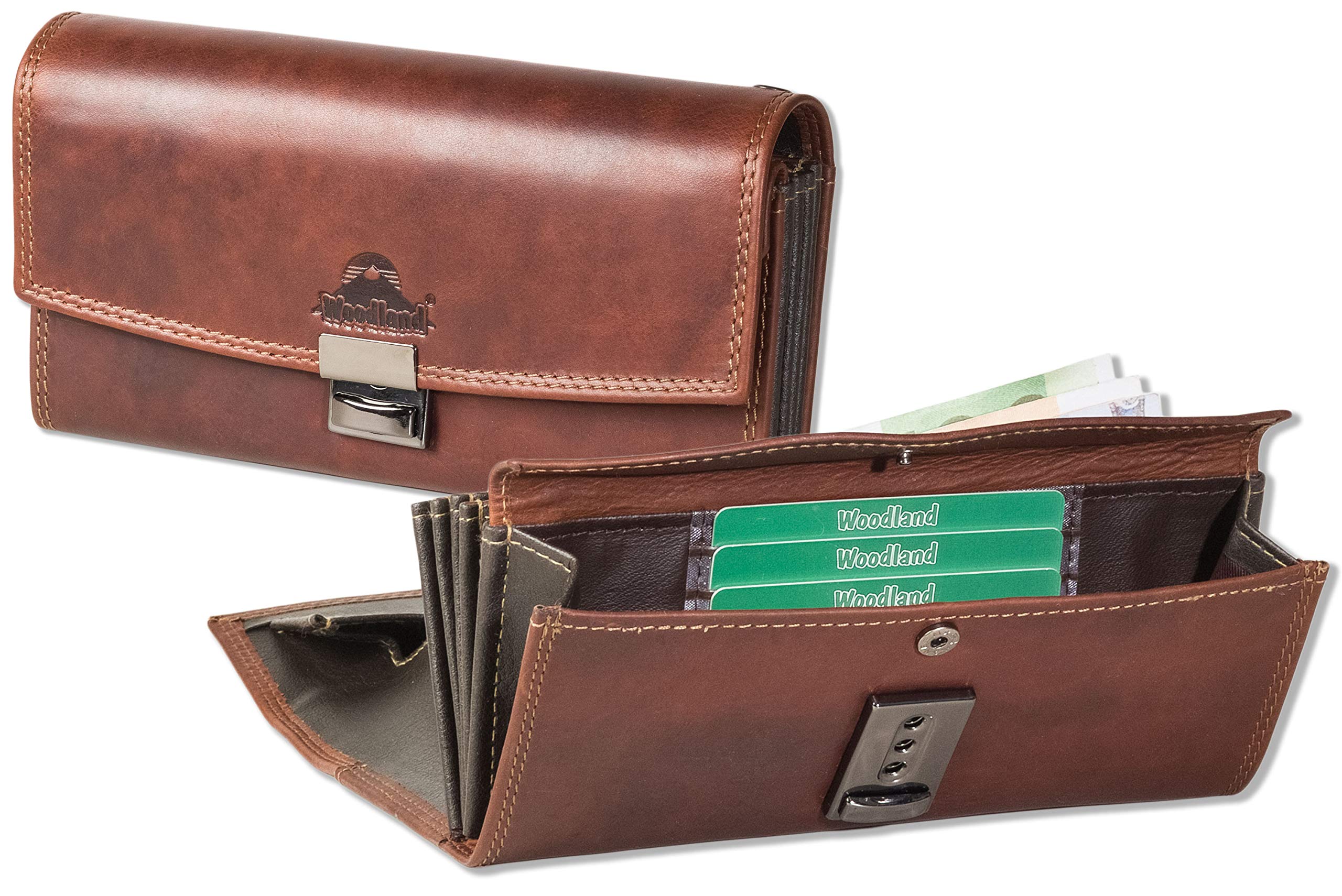 Woodland Original Kellner/TAXIBÖRSE Speziell verstärktes Hartgeldfach HOCHWERTIGES Rindsleder Multicolor/Cognac