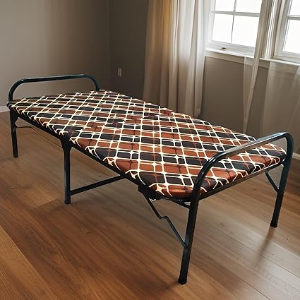Furniyam Folding Bed 3 x 6 ft Single Size Sleeping Metal Bed for Guest with Mattress Included (Easily Portable & Storable) (3 x 6 ft)