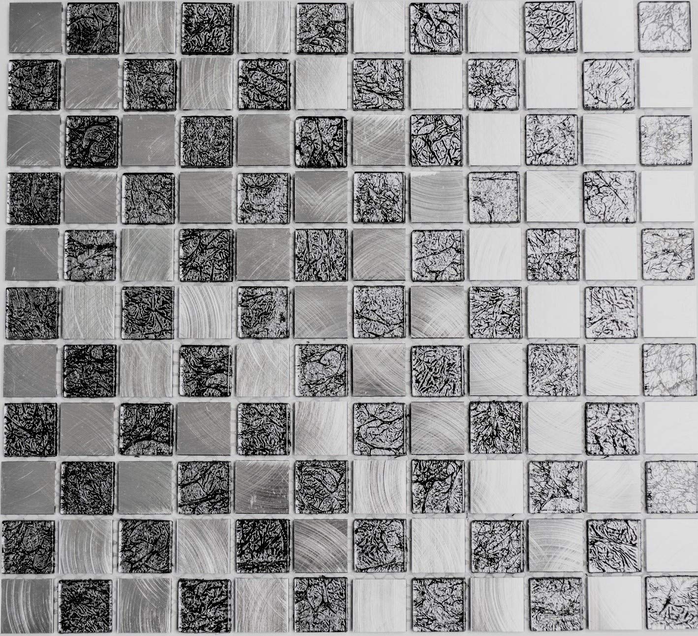 Piastrelle in alluminio Mosaico in vetro cristallo Alu nero argento 10 fogli