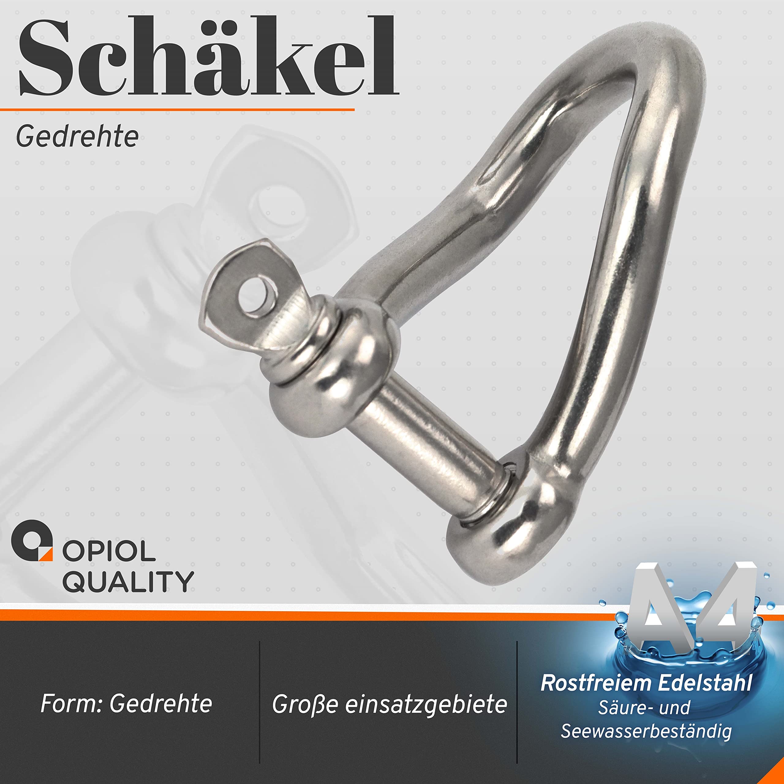 OPIOL QUALITY Schäkel Gedreht – 4 Mm, A4 V4A Edelstahl, 4 Stück, Salzwasserbeständig, Für Seile & Drähte
