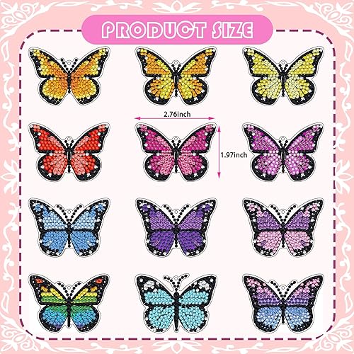Miniatura 6 de Kits de llaveros de pintura de diamante de mariposa, llaveros de arte de diamantes 5D de doble cara, llavero de pintura de diamante de mariposa para