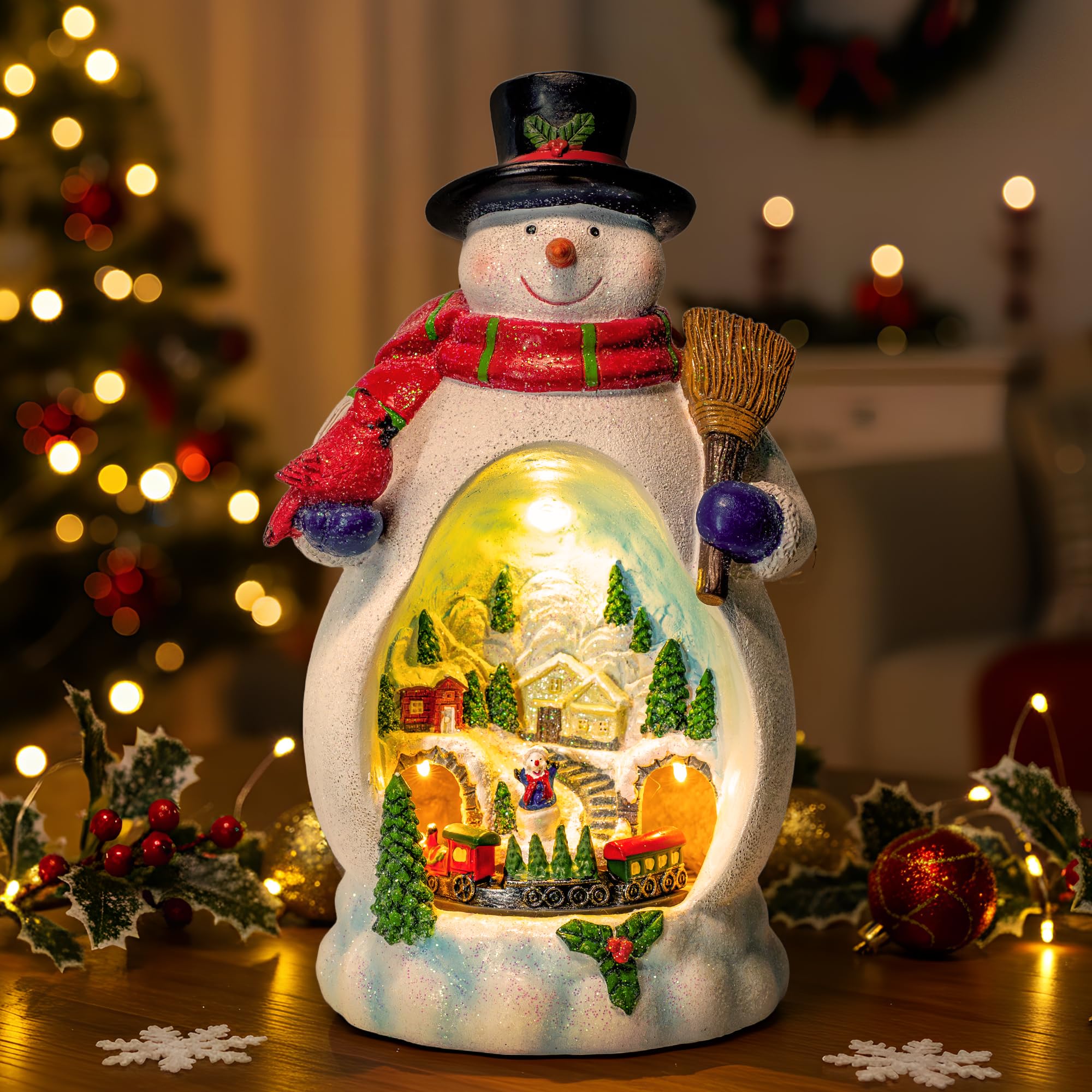 XPSCOCO Snowman Figurine Lighted Christmas Village - collectible buildings and accessories | Mubboo
