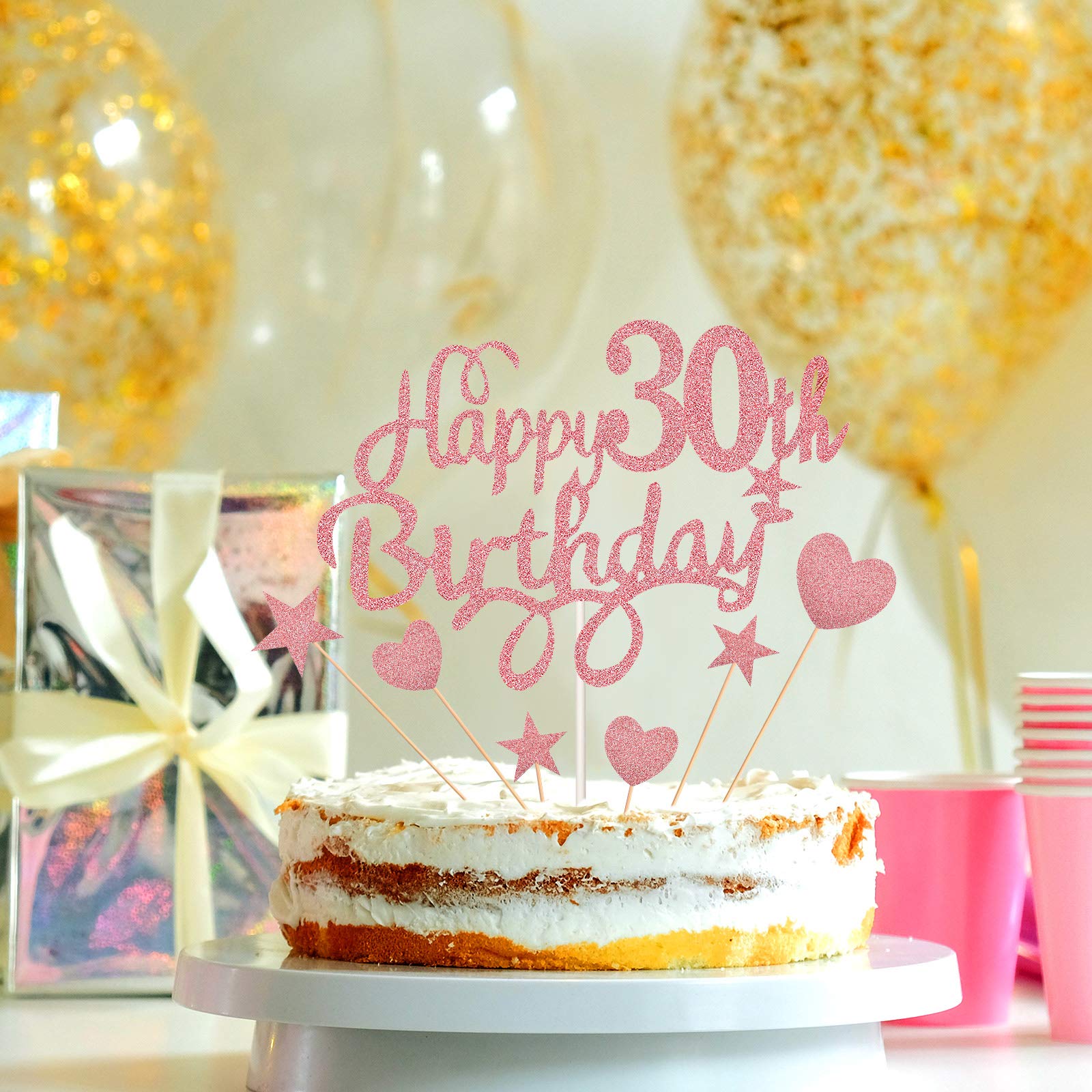 Glitzernder Kuchenaufsatz Zum 30. Geburtstag – Personalisierbar, Mit Sternen, Grün/Gold