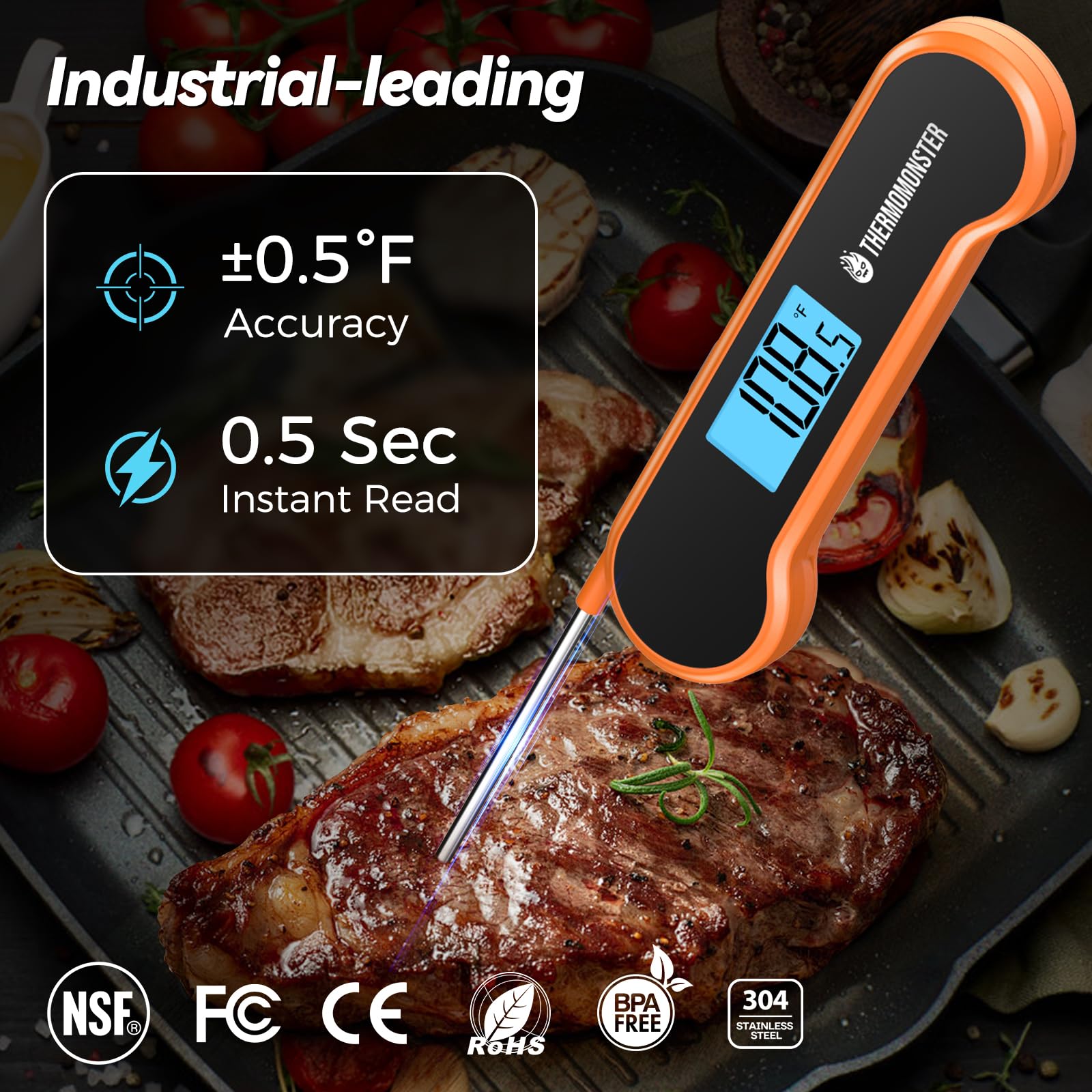 Termometro digitale per carne a lettura istantanea da 0,5 secondi con precisione ± 0,5 - 15 °C, termometro per alimenti per cucinare gadget da cucina, forno, grill, caramelle, barbecue, accessori