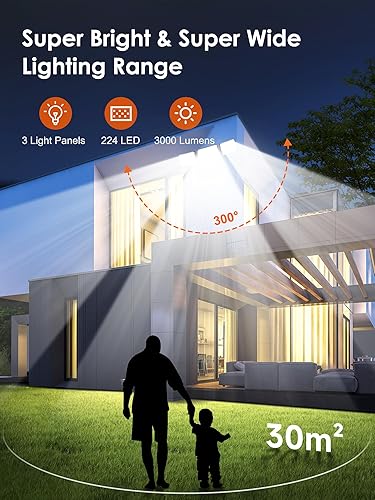 Miniatura 2 de One Fire Luces solares de movimiento para exteriores, impermeables, 224 LED + 2000 lm + 300 gran angular luz con sensor de movimiento solar para