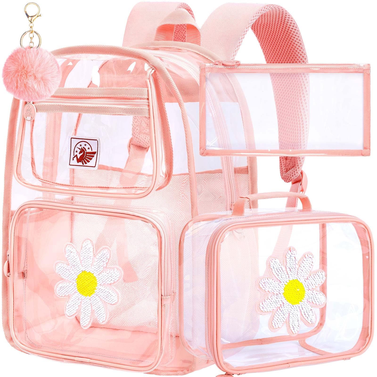 KLFVB Clear Backpack, Heavy Duty Transparent Bookbag, See Through Sequin Backpacks