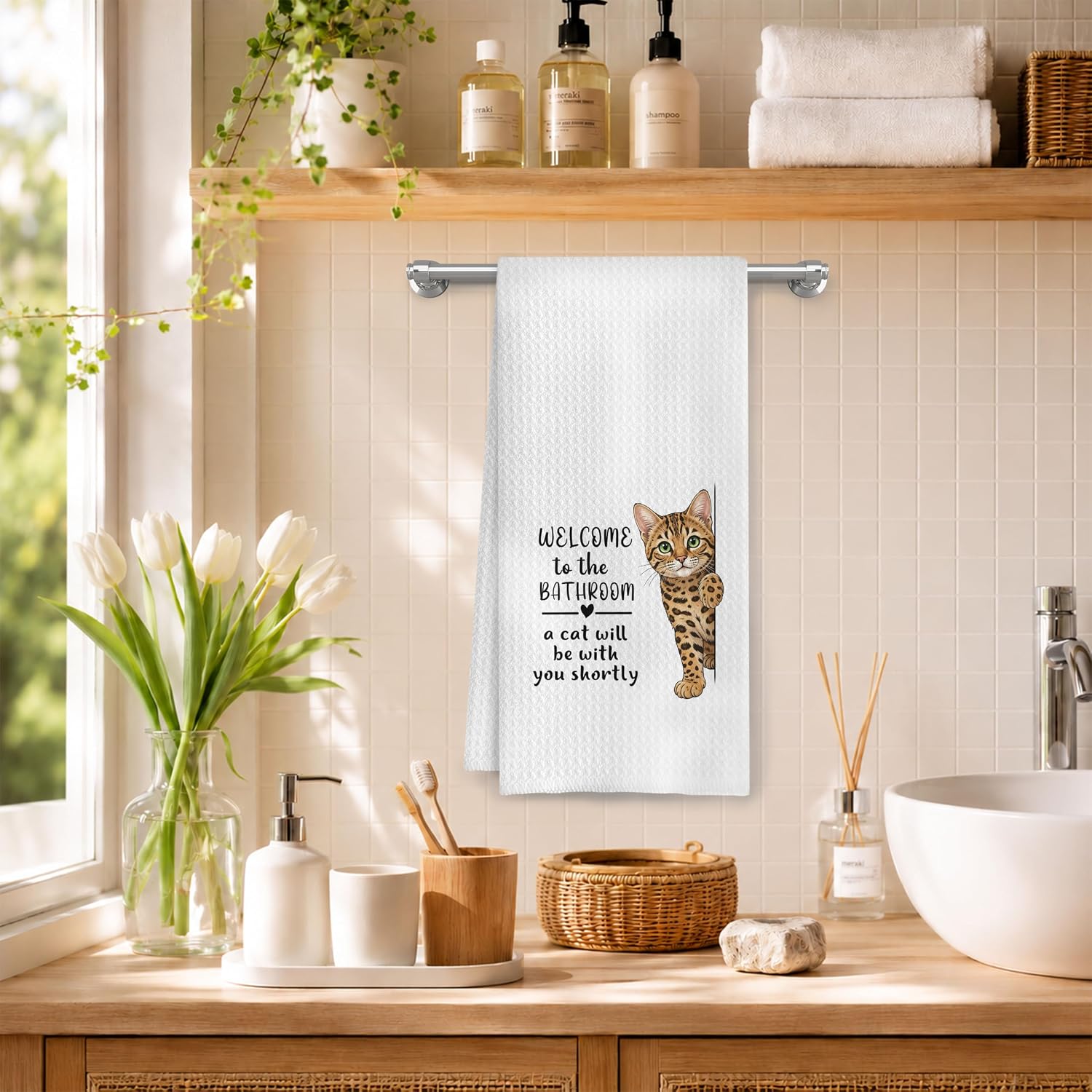 Funny Bengal Cat Bathroom Hand Towels 16x24 Inch image 3