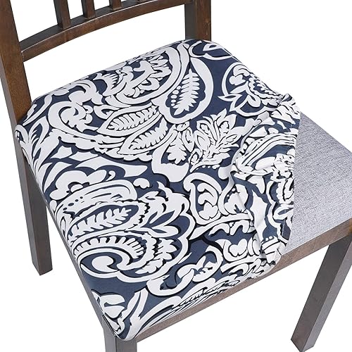Miniatura 17 de SearchI Juego de 4 fundas de asiento impermeables para sillas de comedor, fundas de asiento elásticas de jacquard para sillas de cocina, extraíbles