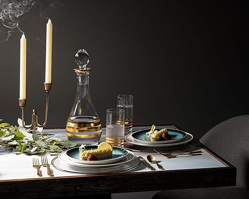 Miniatura 3 de Decantador de vino de cristal con tapón - jarra - para rojo - blanco - vino - diseño dorado a rayas - cristal de 48 onzas - Hecho en Europa - por