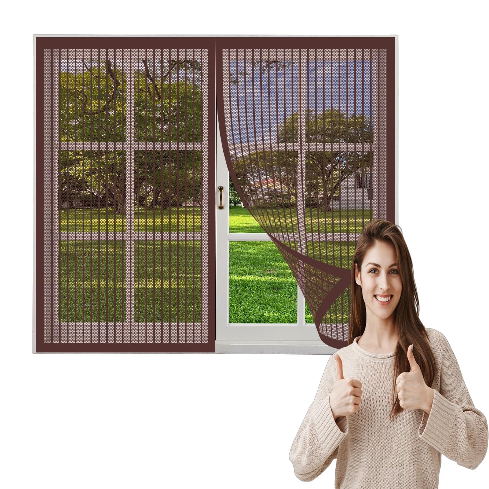 Bcxduomi Brown Magnetic Window Fly Screen 112 X 114 Cm Easy Installation Fly Net For Windows Heavy Duty Mesh For Windows,