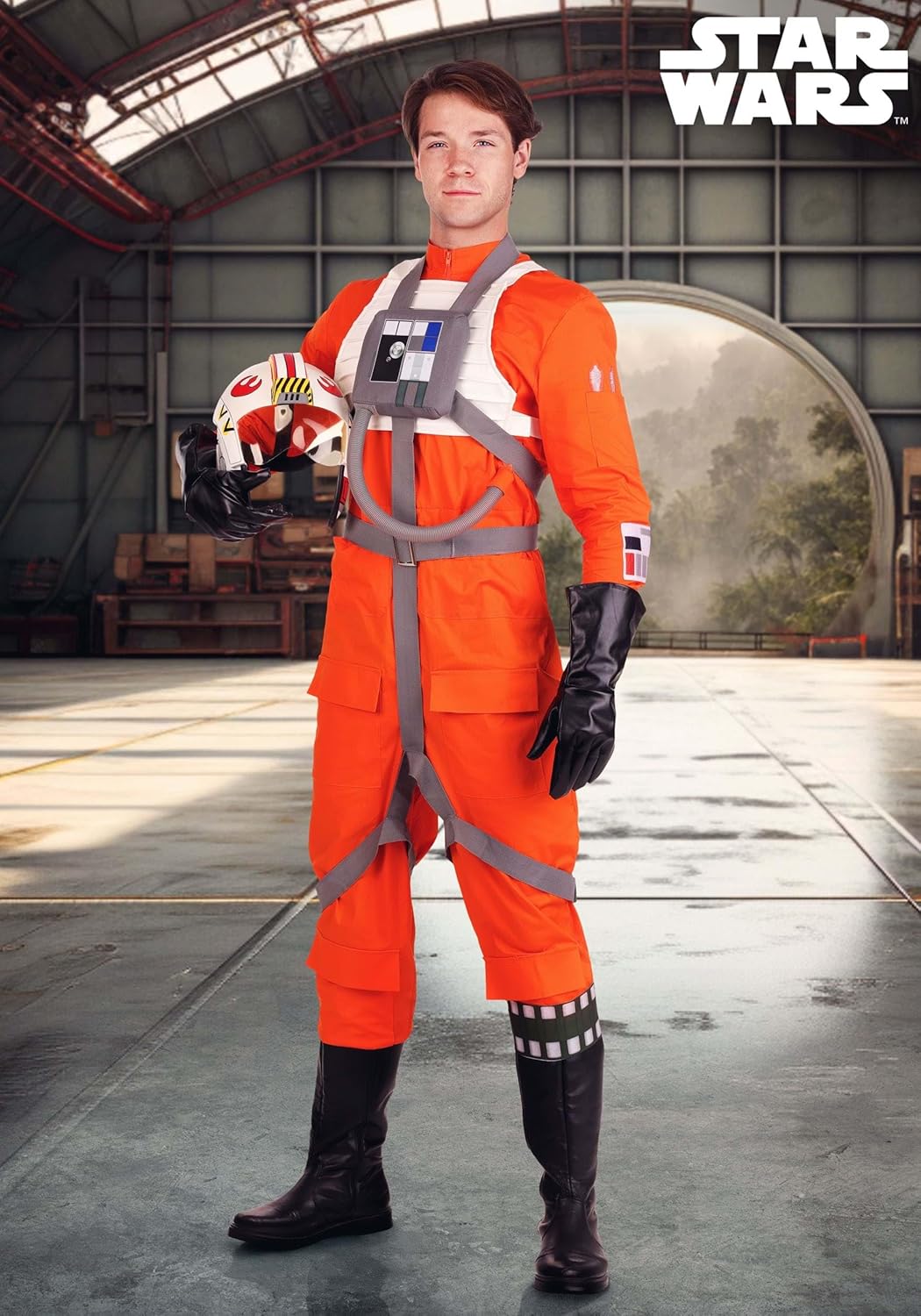 Mens Deluxe Star Wars X-Wing Pilot Costume Jumpsuit Outfit with Vest, Harness, Belt, Gloves, & Mask
