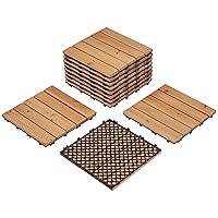 Vista 11 de Yaheetech 55 azulejos de terraza de patio entrelazados de madera compuesta de madera para cubierta de pisos de madera de 12 x 12 pulgadas, madera