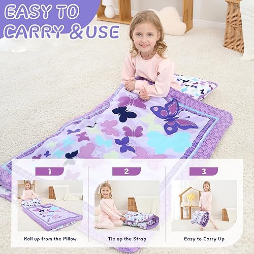 Miniatura 4 de UOMNY Tapete para siesta preescolar con almohada y manta, saco de dormir para guardería, 48 x 20 pulgadas, tapete de dormir para niñas pequeñas,