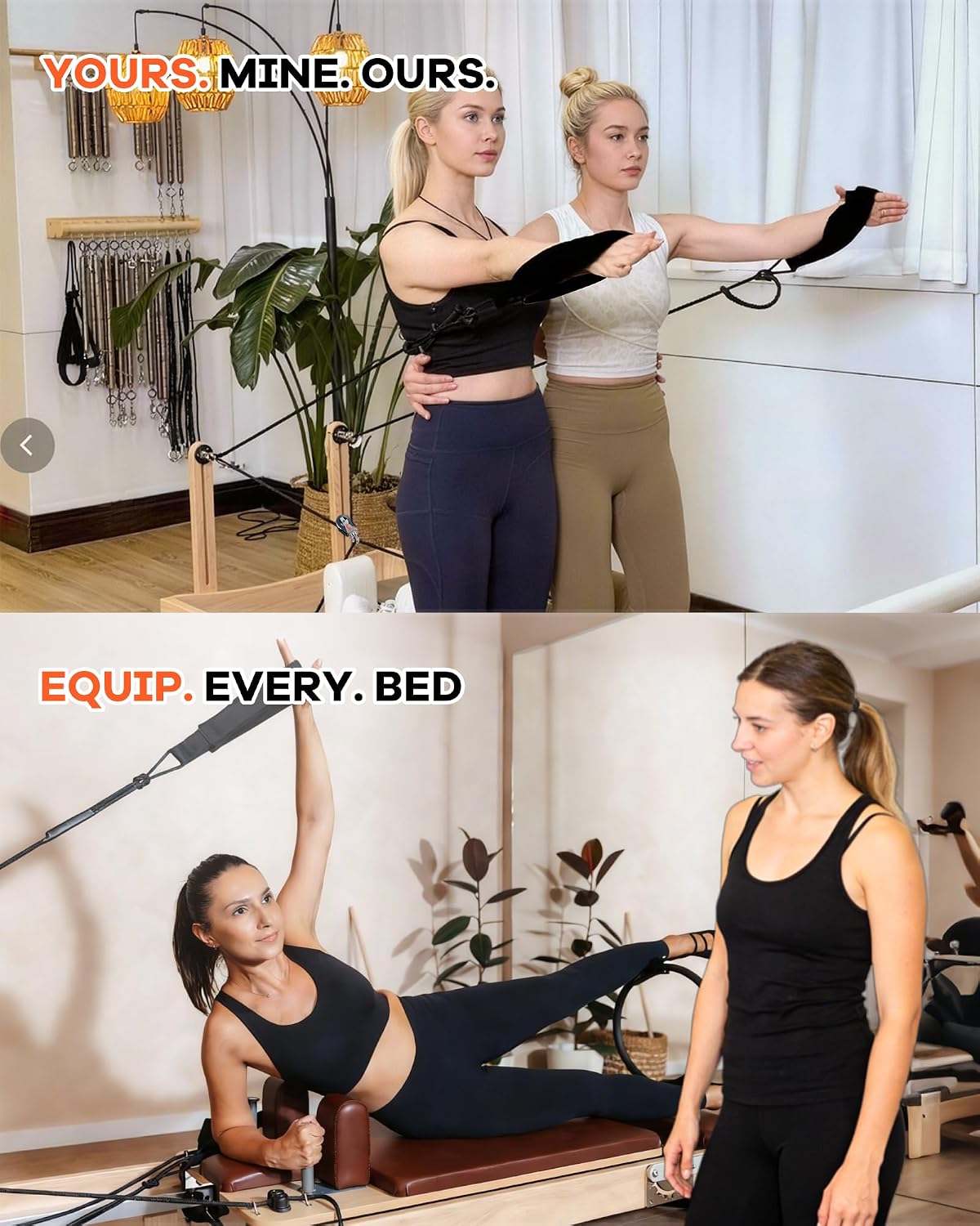 Wonderful Day Pilates Reformer Straps with Rope Divider for Home | 2PCS unilateral kit for independent arm movement. Corrects imbalance. Upgraded split rope. Ideal for home studio & gym.