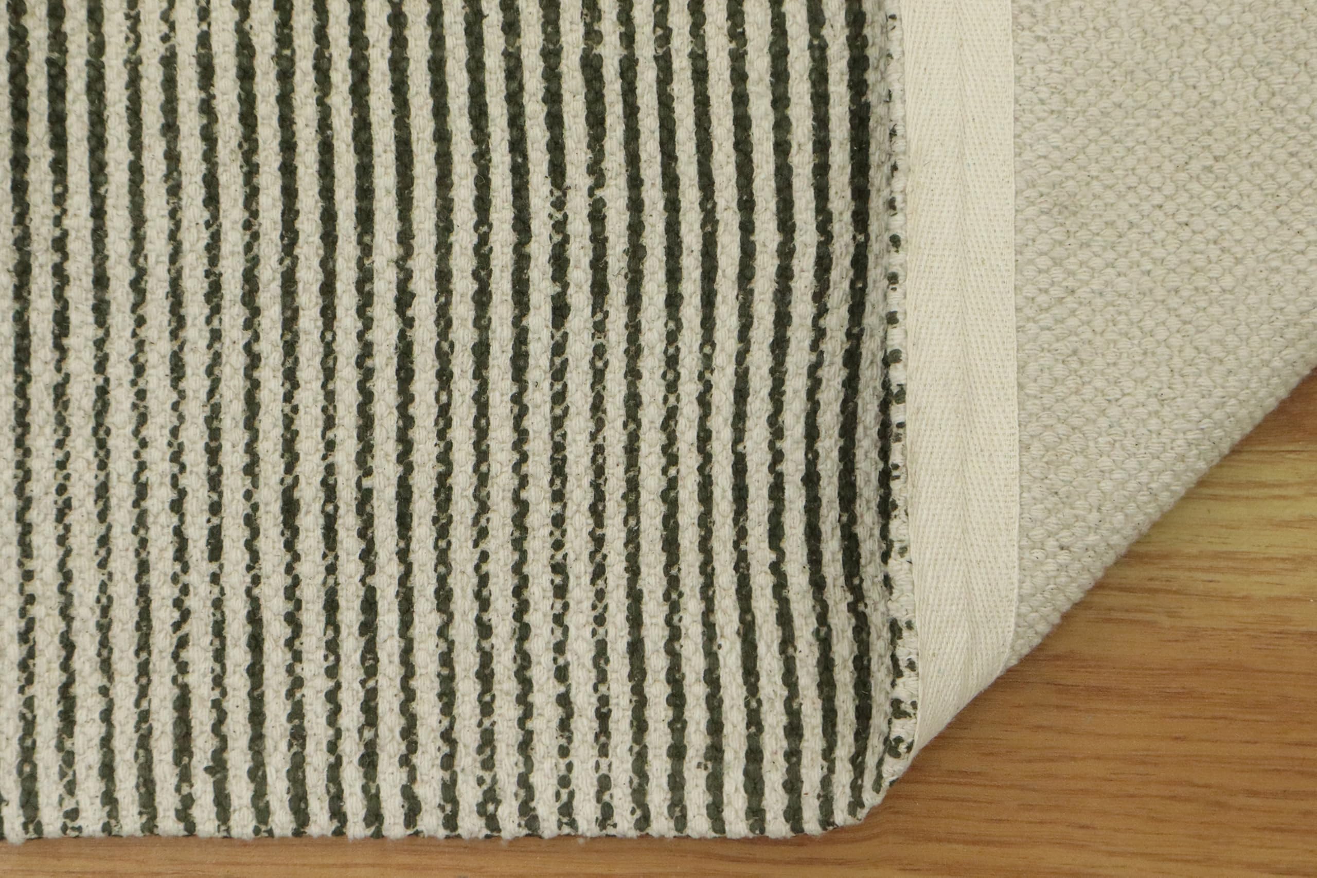 Handgemachter Kelim-Teppich, 4 x 6, Grün & Beige, geometrisch, dick, 0,19 Zoll, flach gewebt, waschbar, Baumwollteppich, Innenteppich für Küche, Flur
