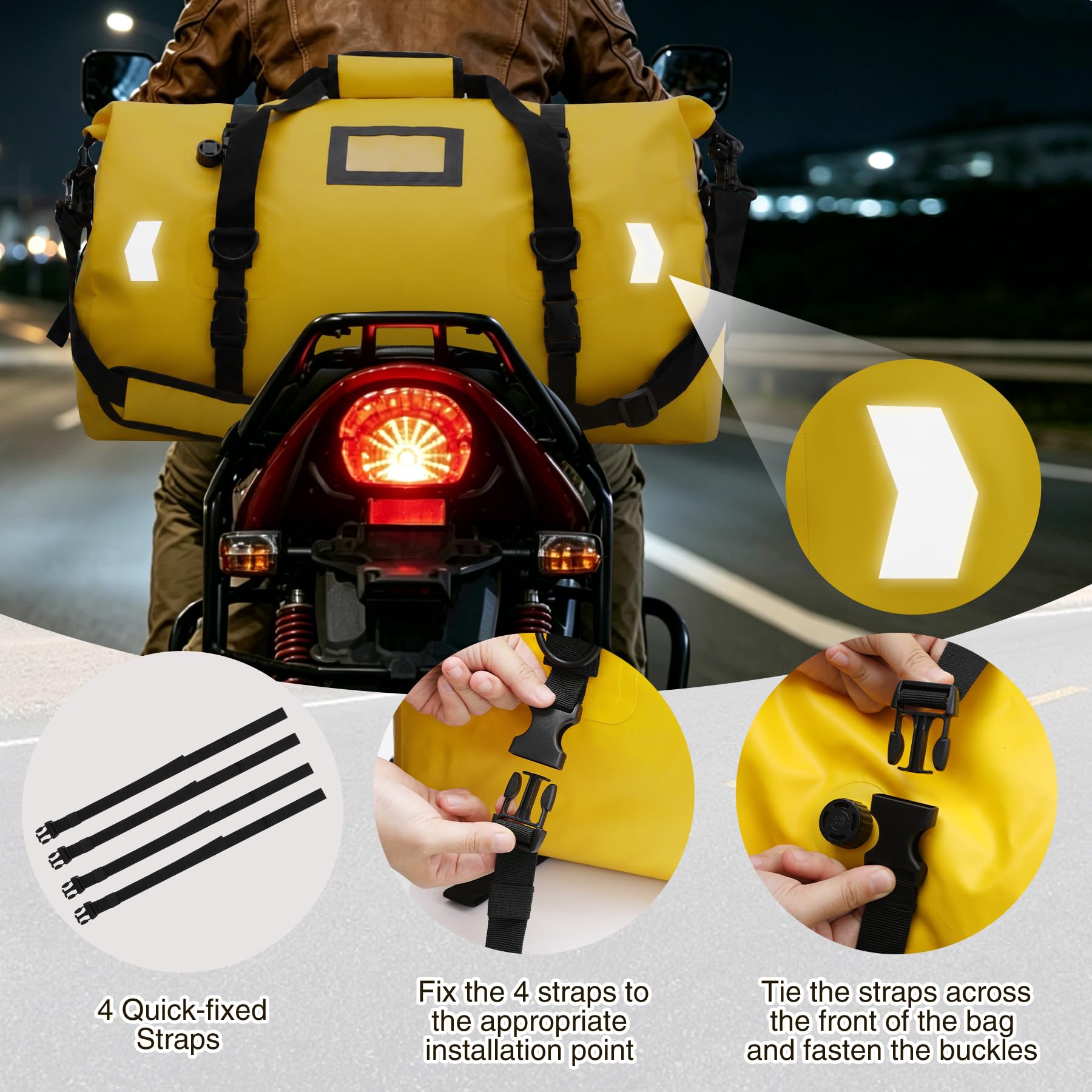 REDCAMP wasserdichte Reisetasche 66L, Rolltop, 500D PVC, Motorradtasche | Dry Bag mit Rollverschluss, abnehmbaren Schultergurten & Reflexstreifen, ideal für Motorrad Boot Camping Angeln Wassersport