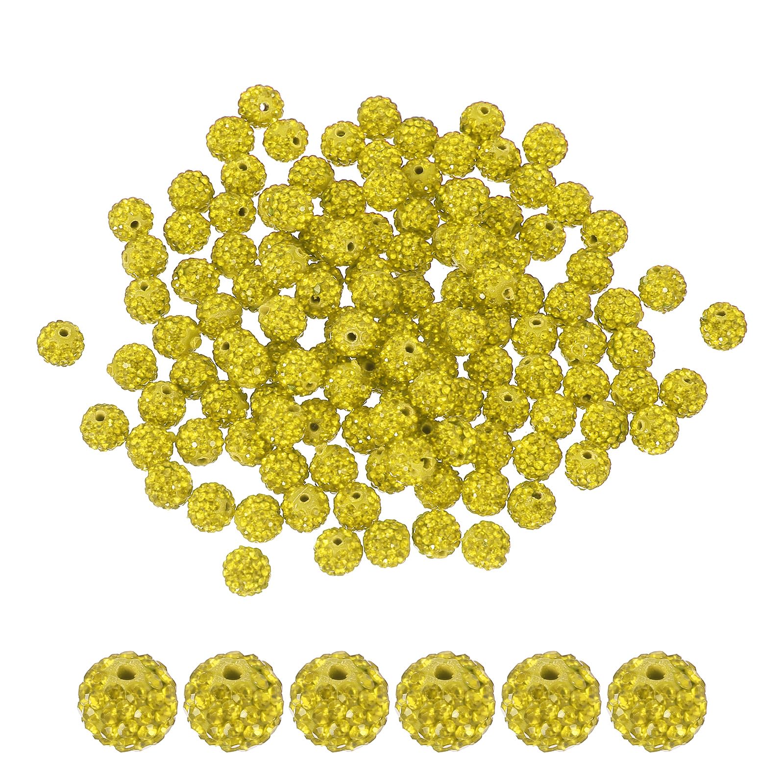 PATIKIL 100 Pcs Rhinestone Beads for Jewelry Making 10mm Shiny Round Disco Ball Beads Sparkle Crystal Clay Beads with Hole for Bracelet Necklace DIY Crafting Yellow